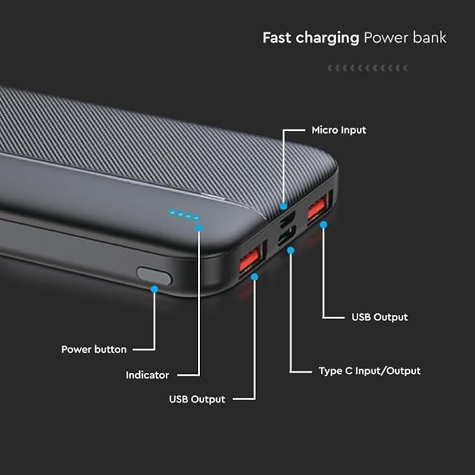 TecSox 10000 mAh Mini Pocket Size Power Bank | 25W