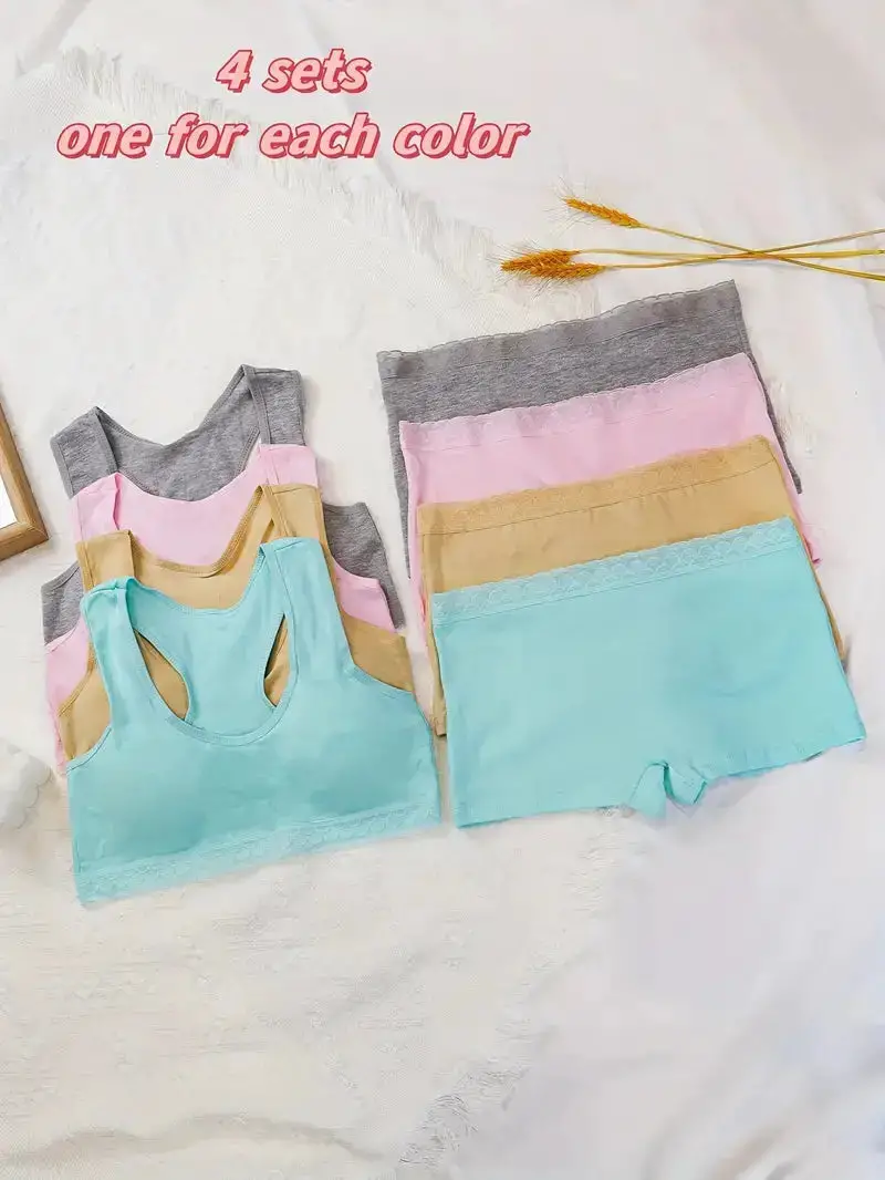 Women's Lightly Padded Wire Free Bra Panty Lingerie Set for Girl's Combo (Pack of 4) - My Store