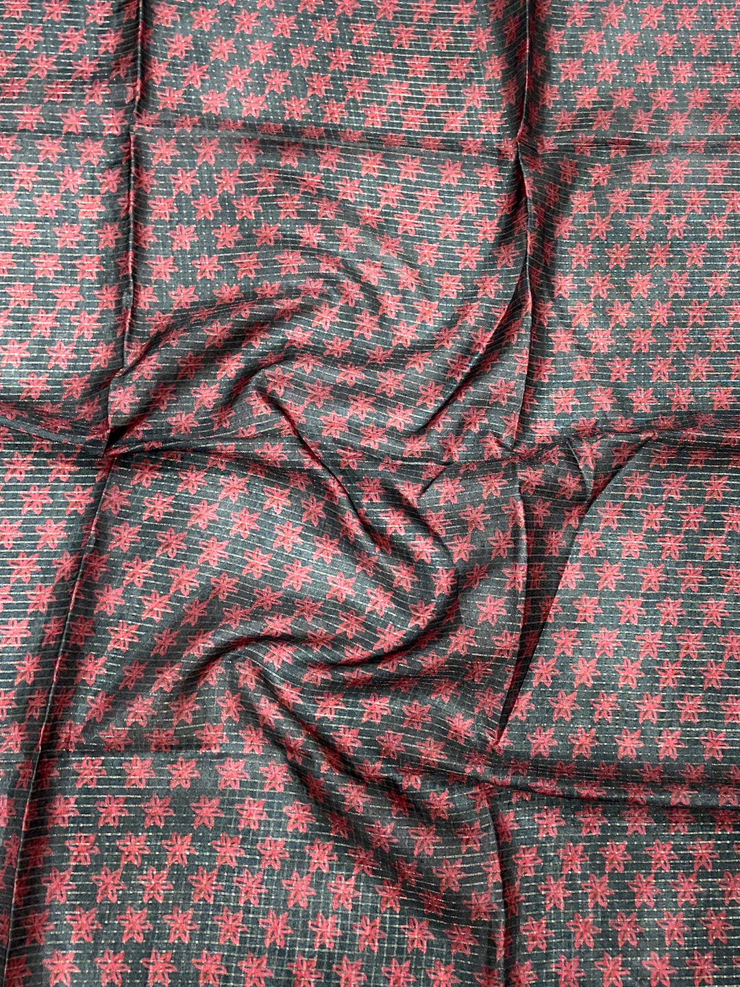 Slate Grey Tussar Chex Japanese Print Saree by My Store