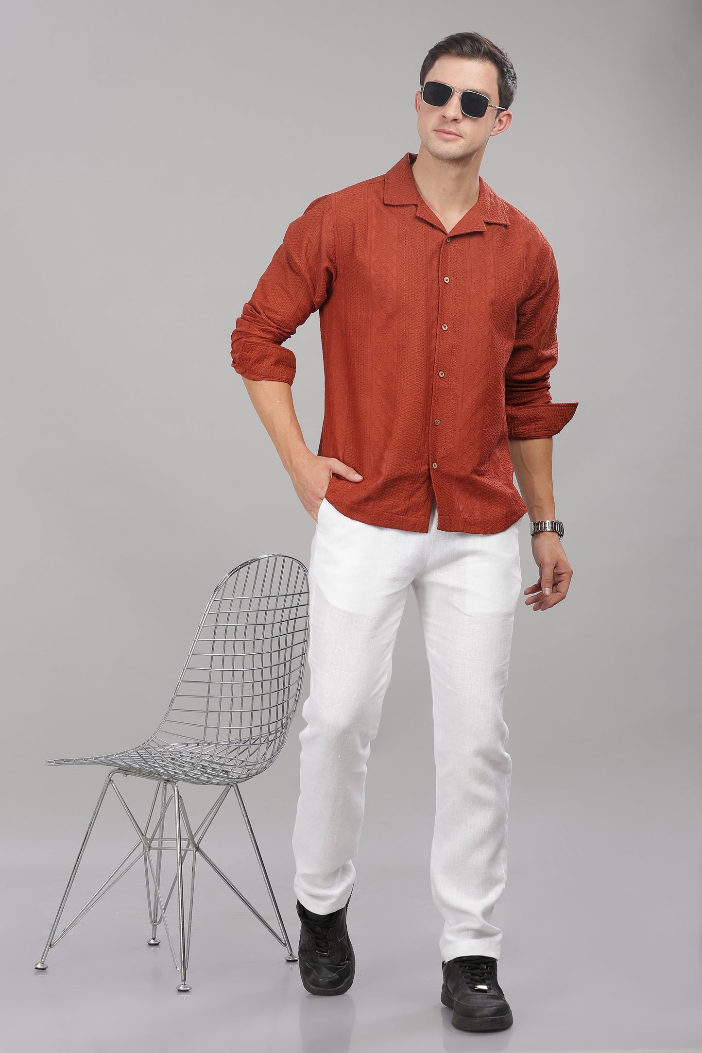 Rust Monnaaco Cuban Collar Shirt