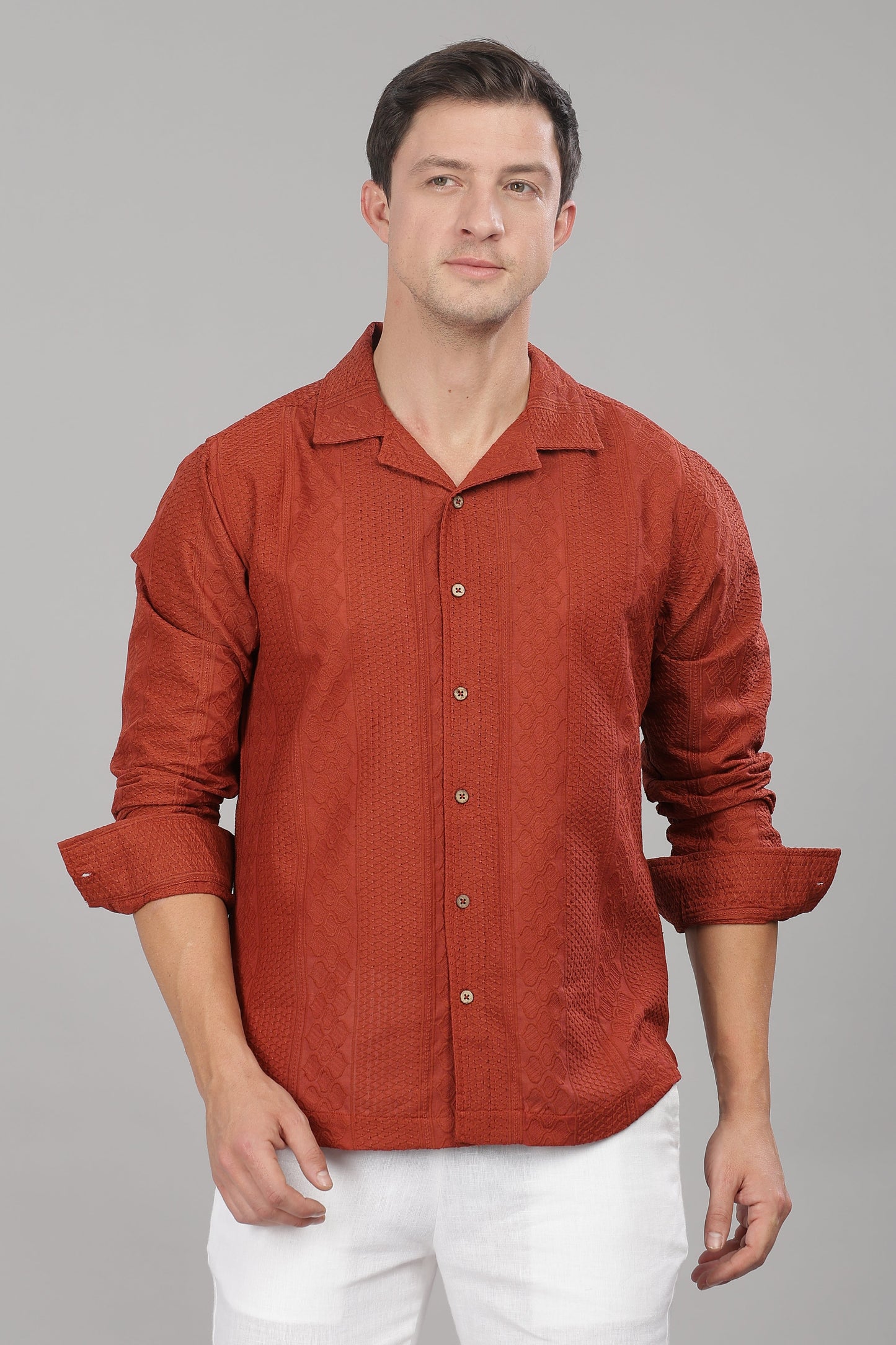 Rust Monnaaco Cuban Collar Shirt
