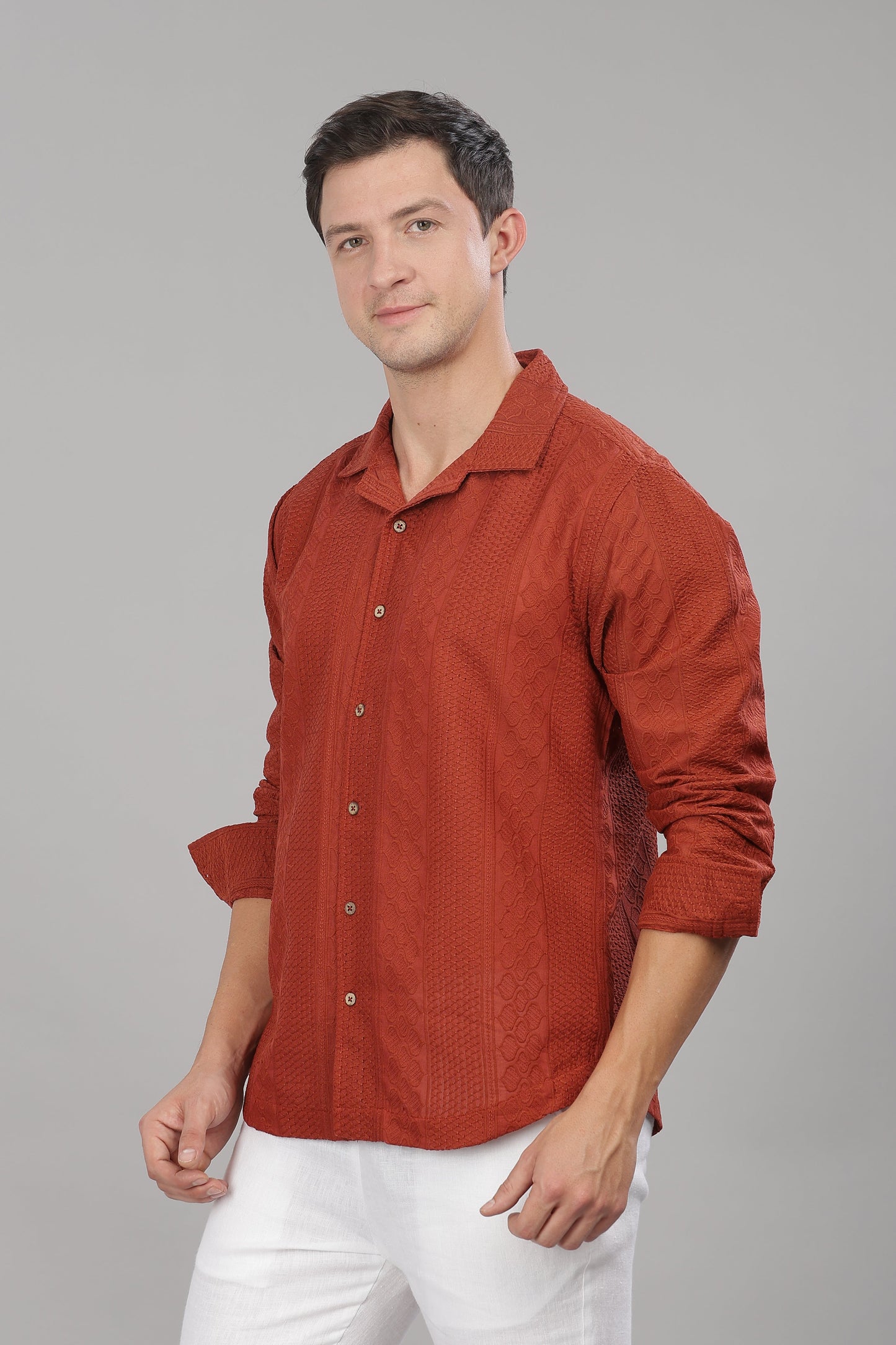 Rust Monnaaco Cuban Collar Shirt