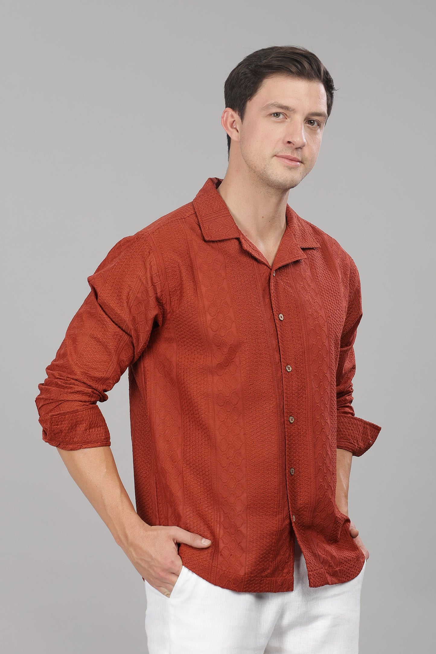 Rust Monnaaco Cuban Collar Shirt