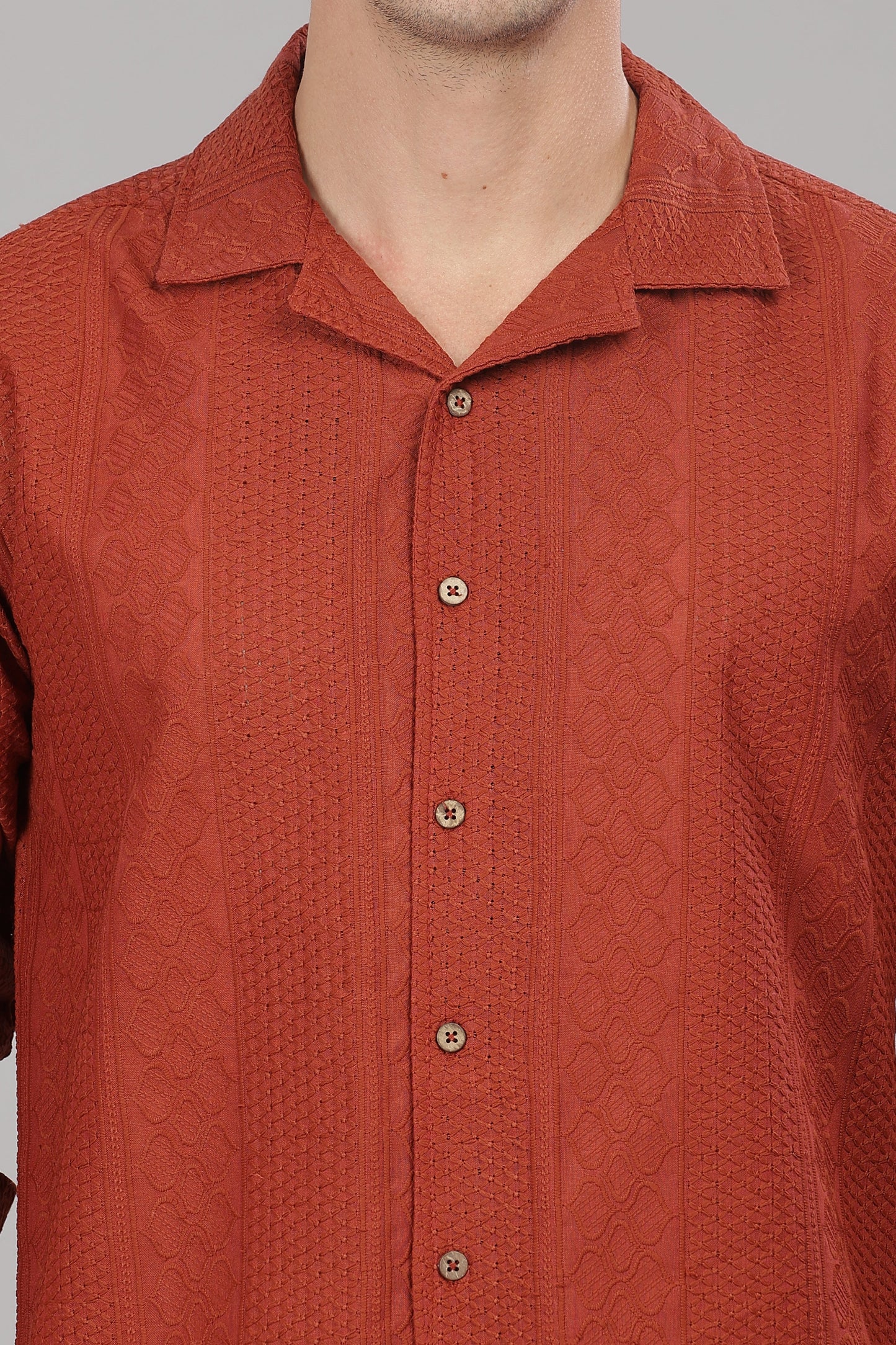 Rust Monnaaco Cuban Collar Shirt