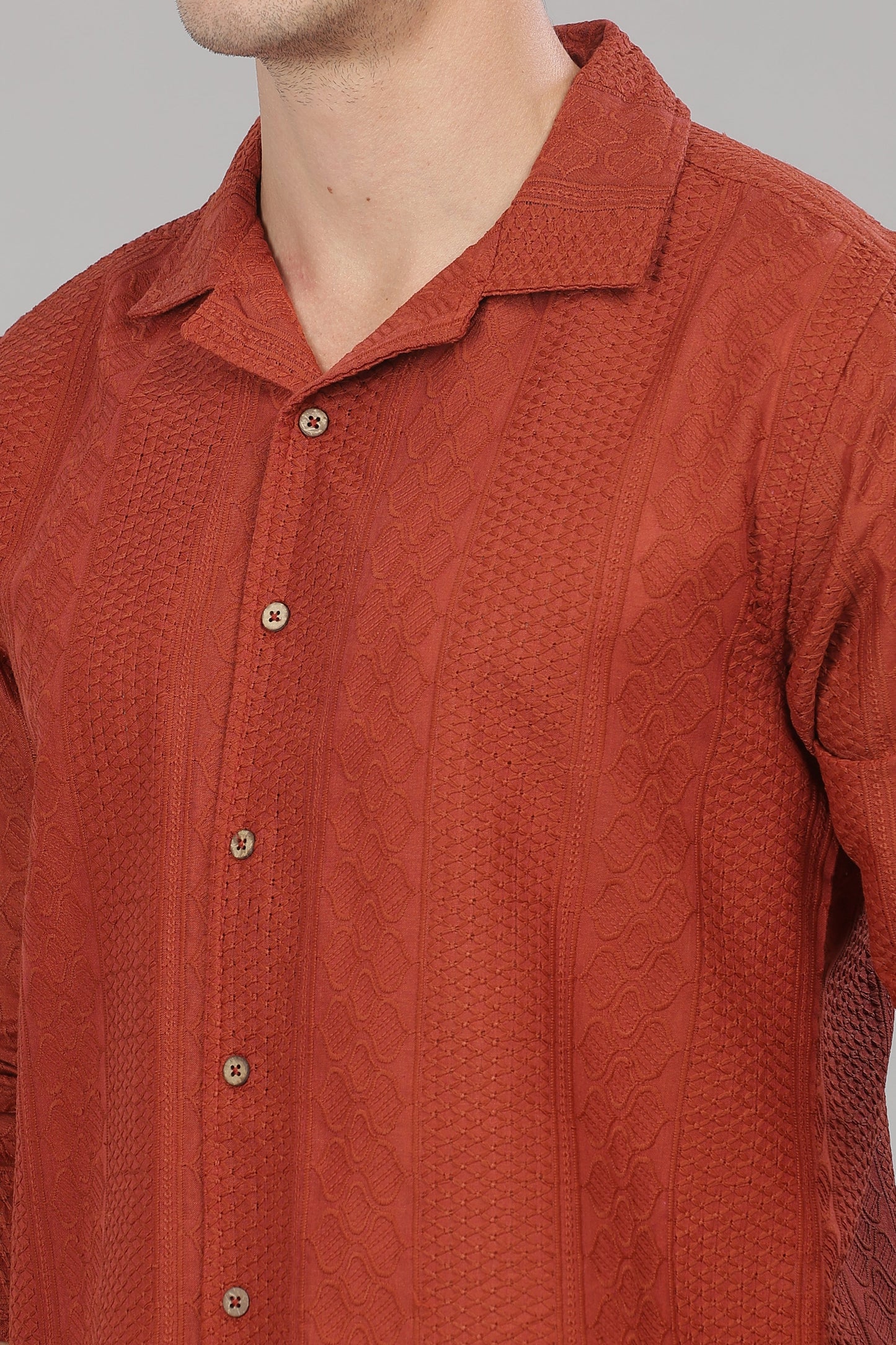 Rust Monnaaco Cuban Collar Shirt