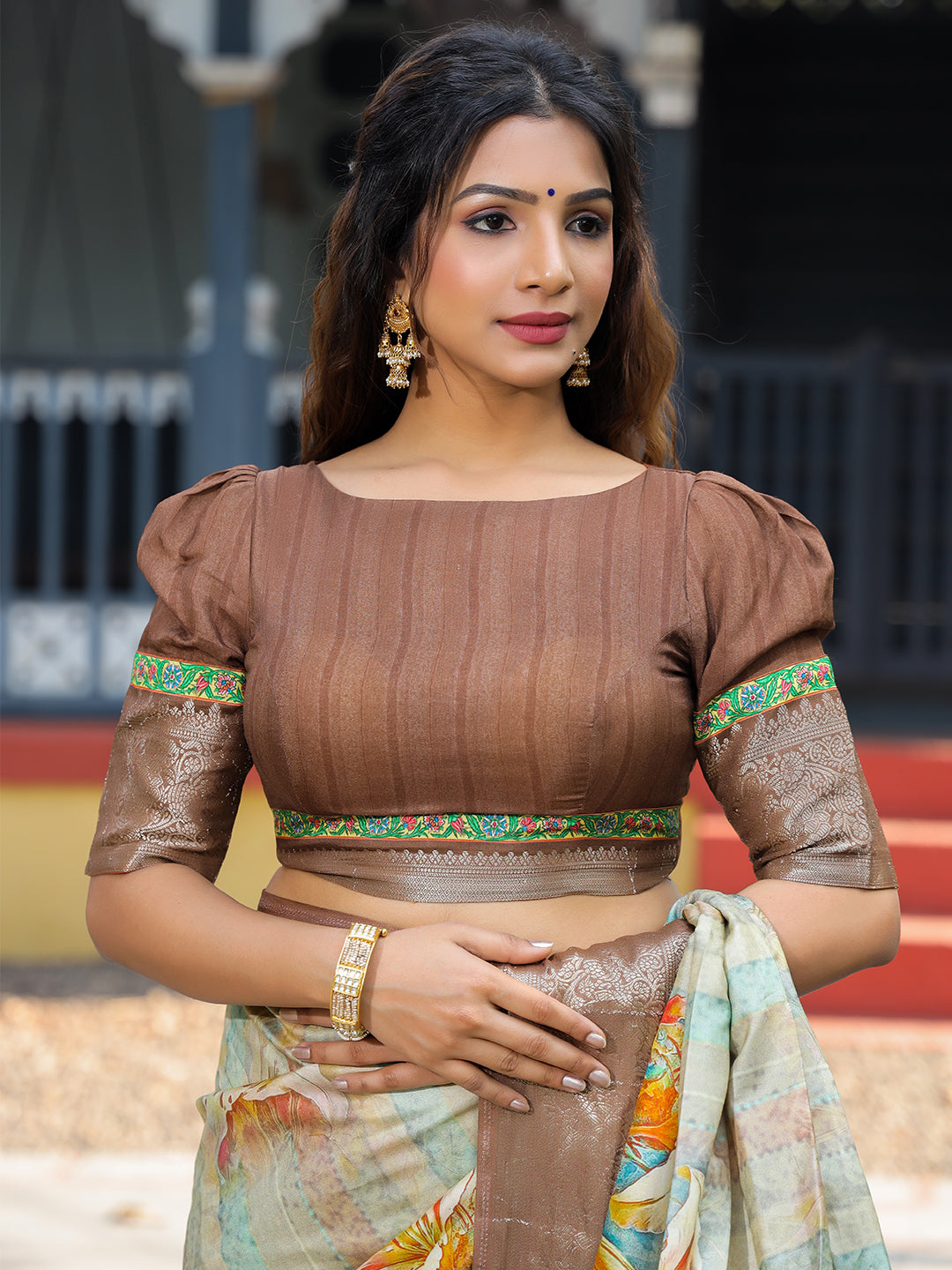 Multi Colour Phulkari Design Zari Weaving Pallu Saree - Luxe by My Store