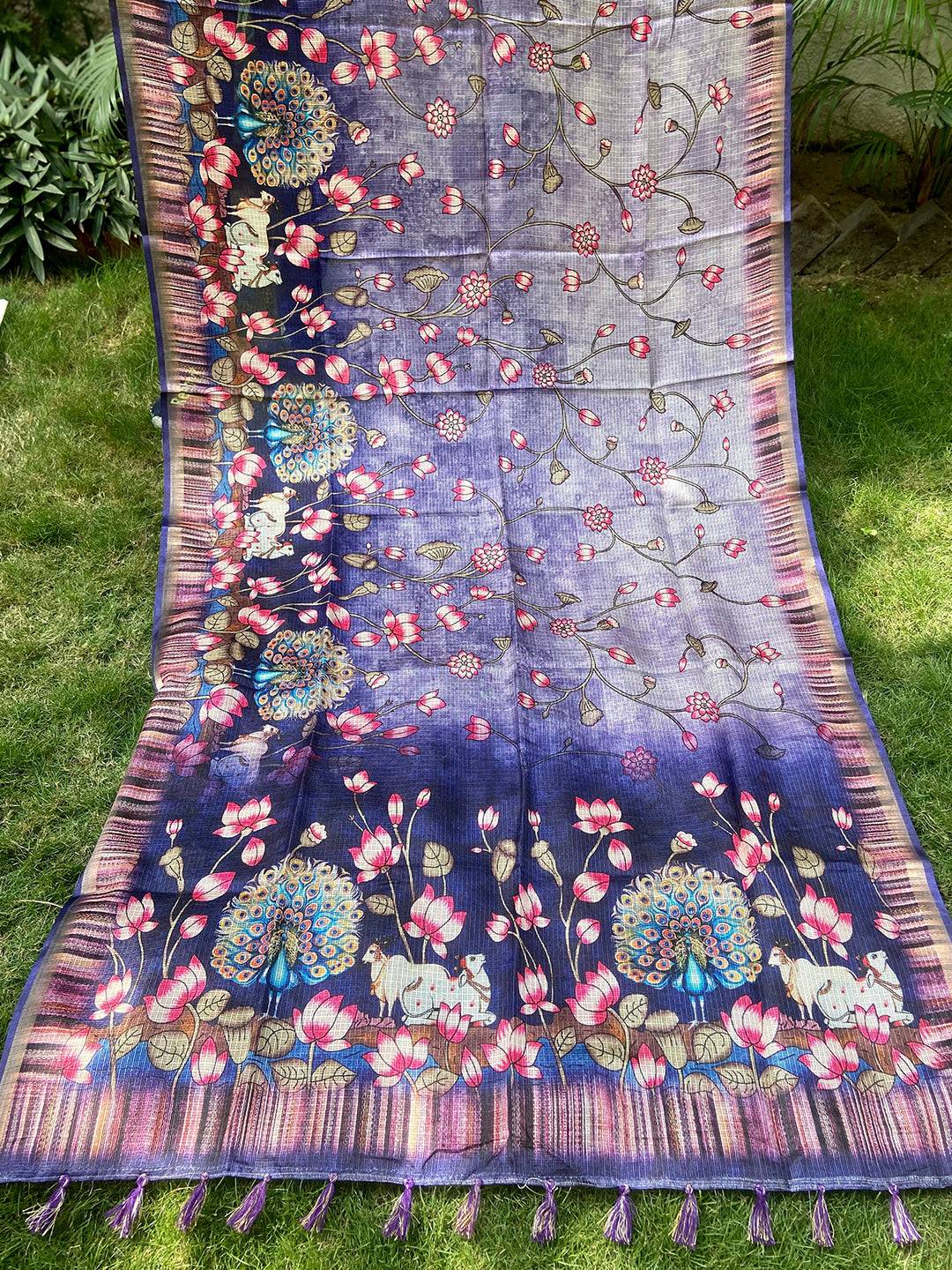 Latest Soft Kota Doriya Silk Saree with Pichwai Prints and Rich Pallu by My Store