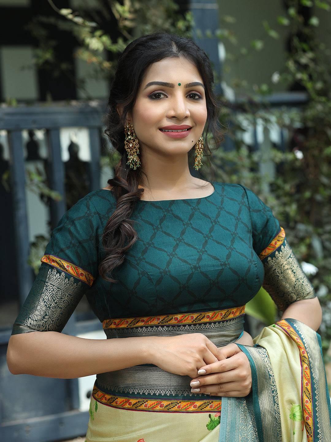 Pichwai Print Zari Weaving Pallu Saree In Pista Colour - Luxe by My Store