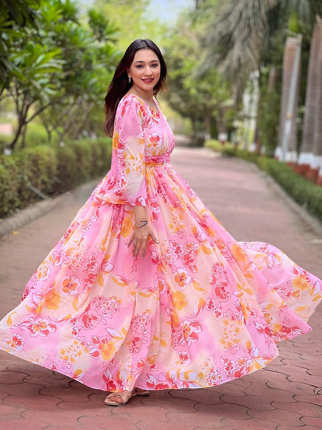 Peach Abstract Printed Dress by My Store