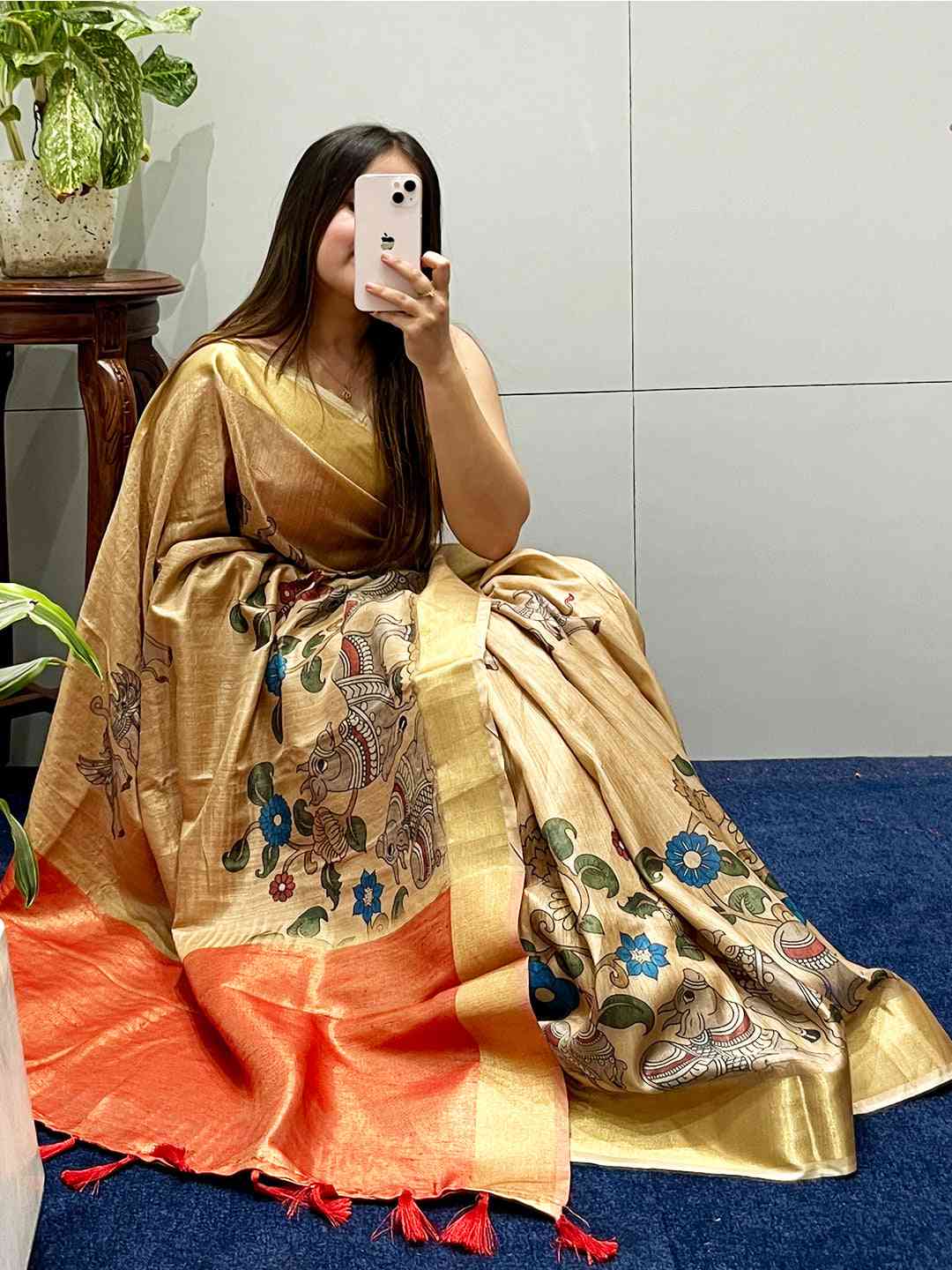 Incredible Pen Kalamkari Linen Tissue Soft Saree by My Store