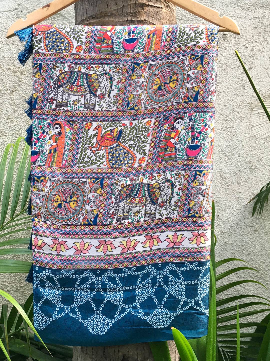 Blue Madhubani Digital Print Saree