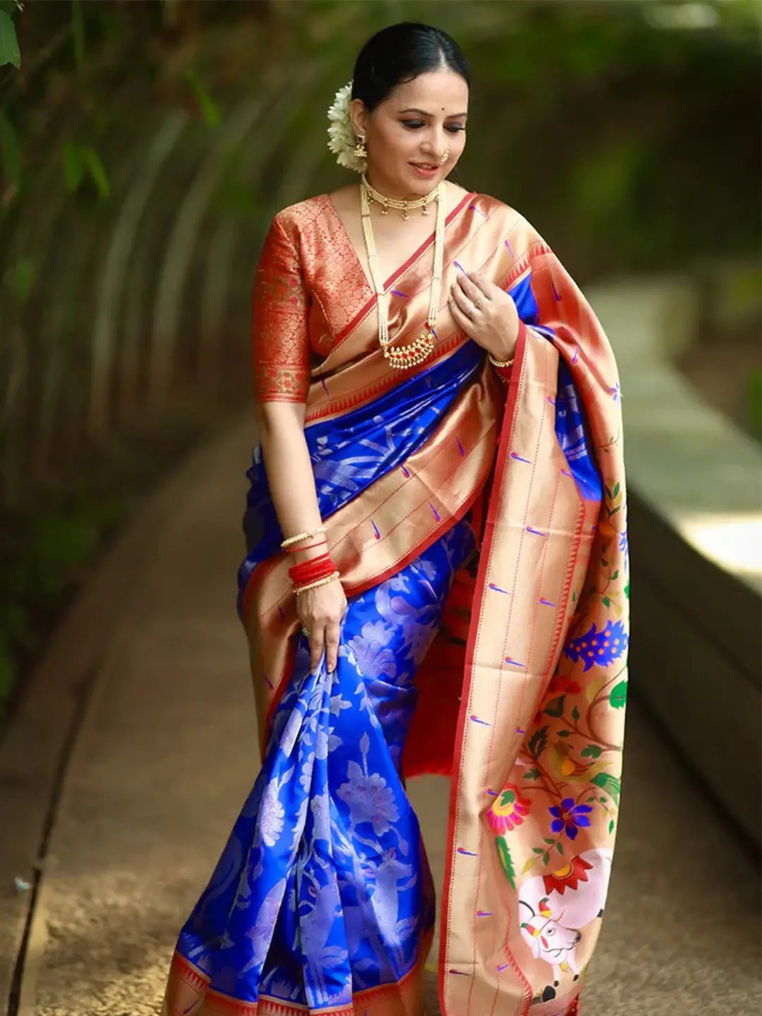 Sangeeta Renuke in Royal Blue Paithani Silk Pichwai Woven Saree by My Store