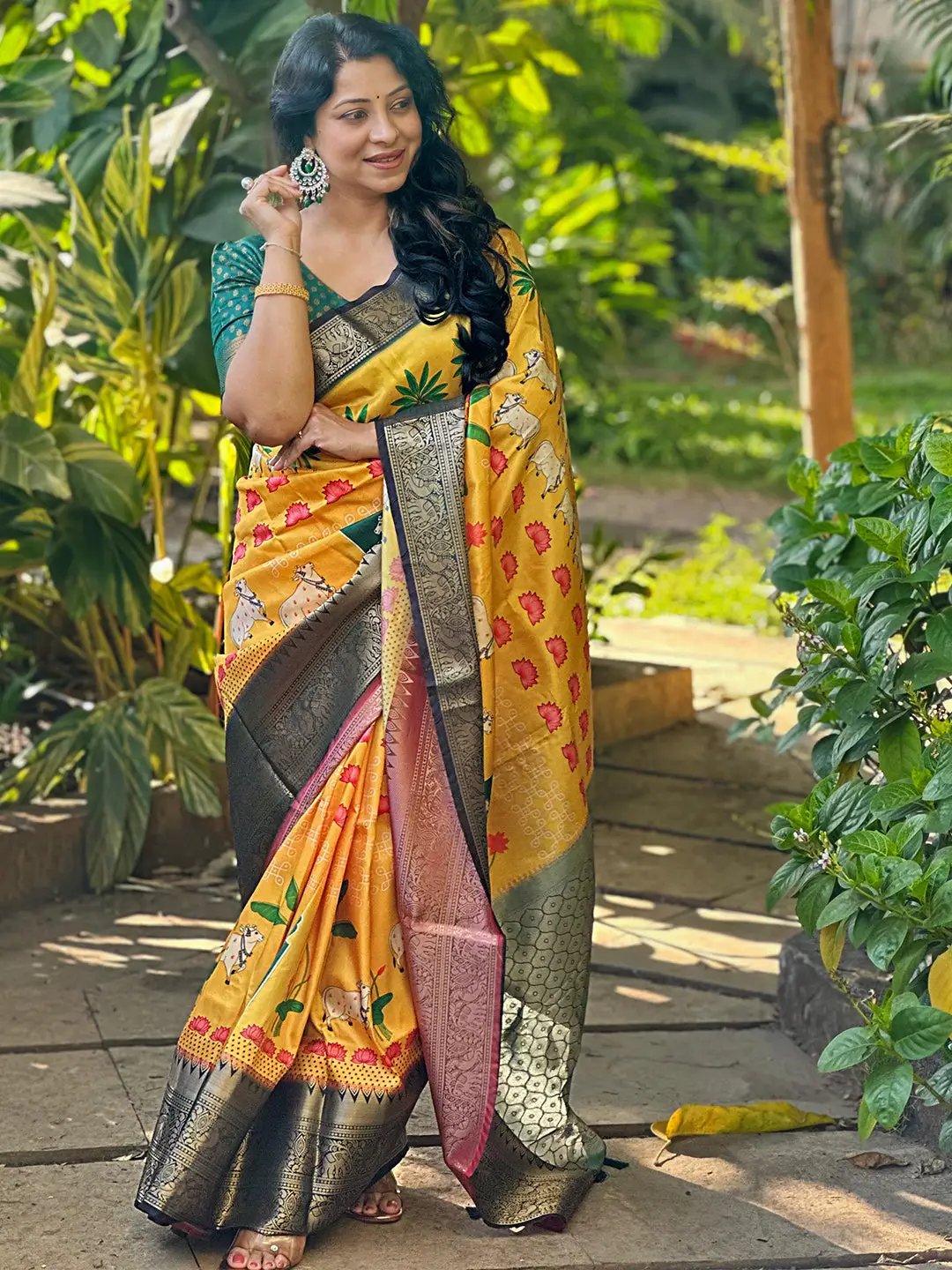 Yellow Pichwai Print Saree