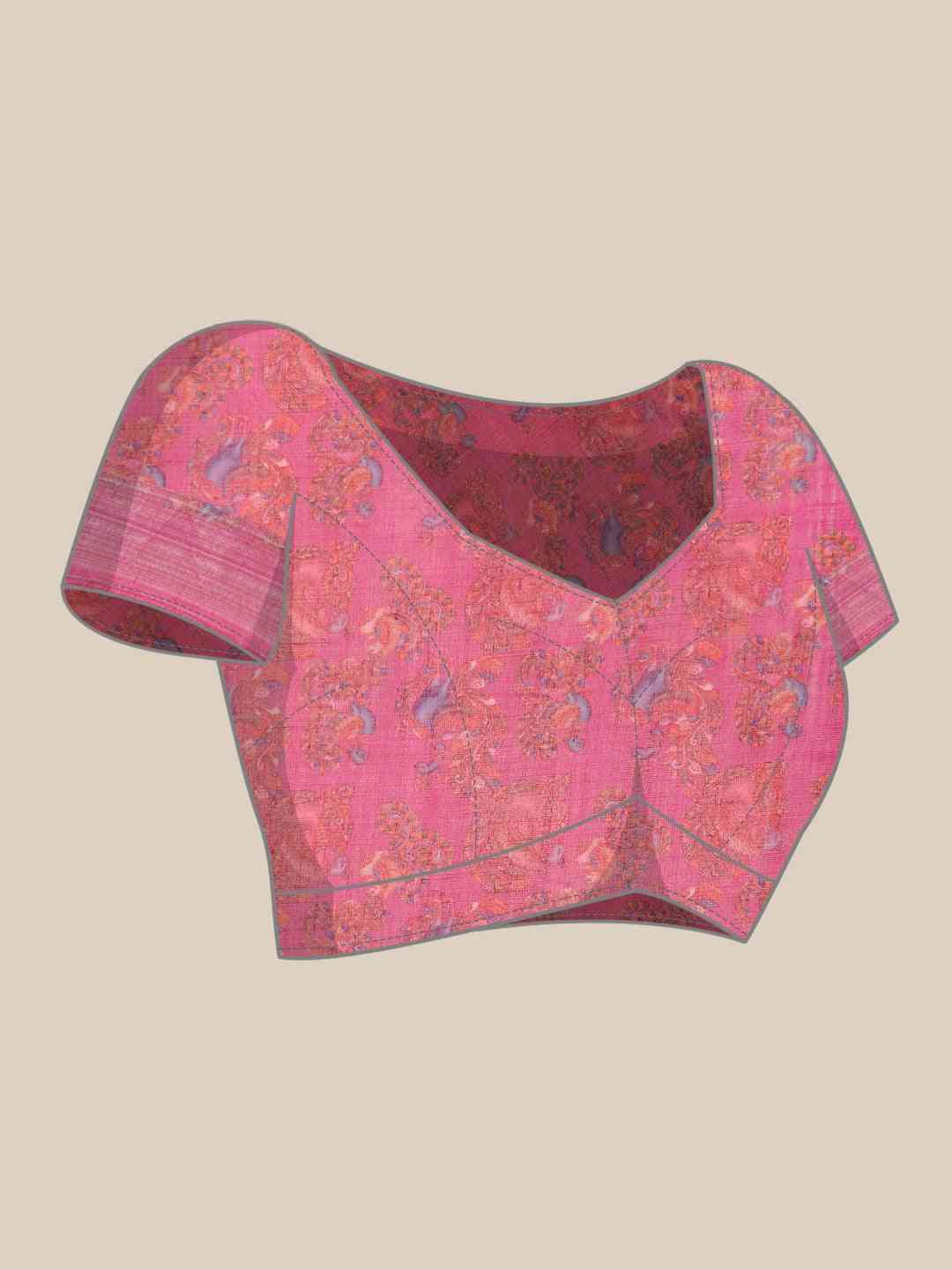 Orange Colour Kalamkari Print Saree With Zari Border by My Store