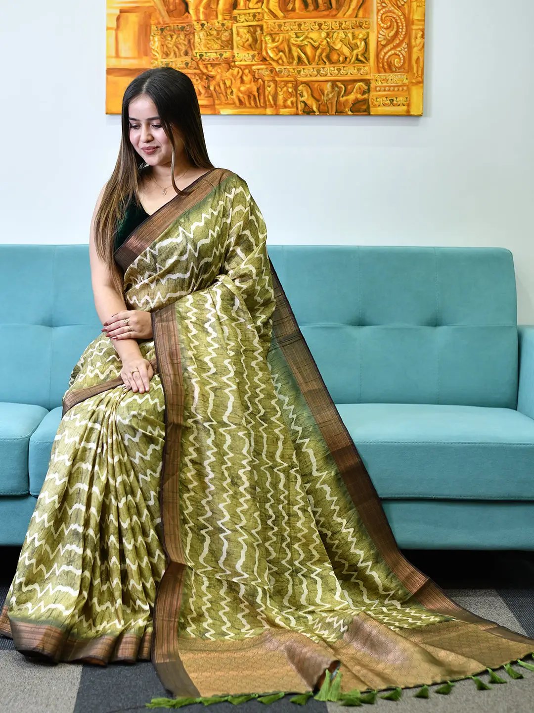 Beautiful Pure Tussar Ghicha Silk Digital Print Saree