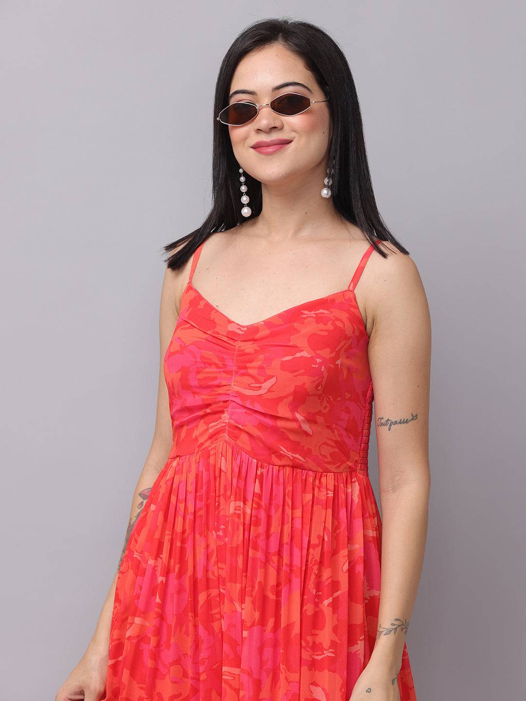 Radiant Red Floral Ruched Maxi by My Store