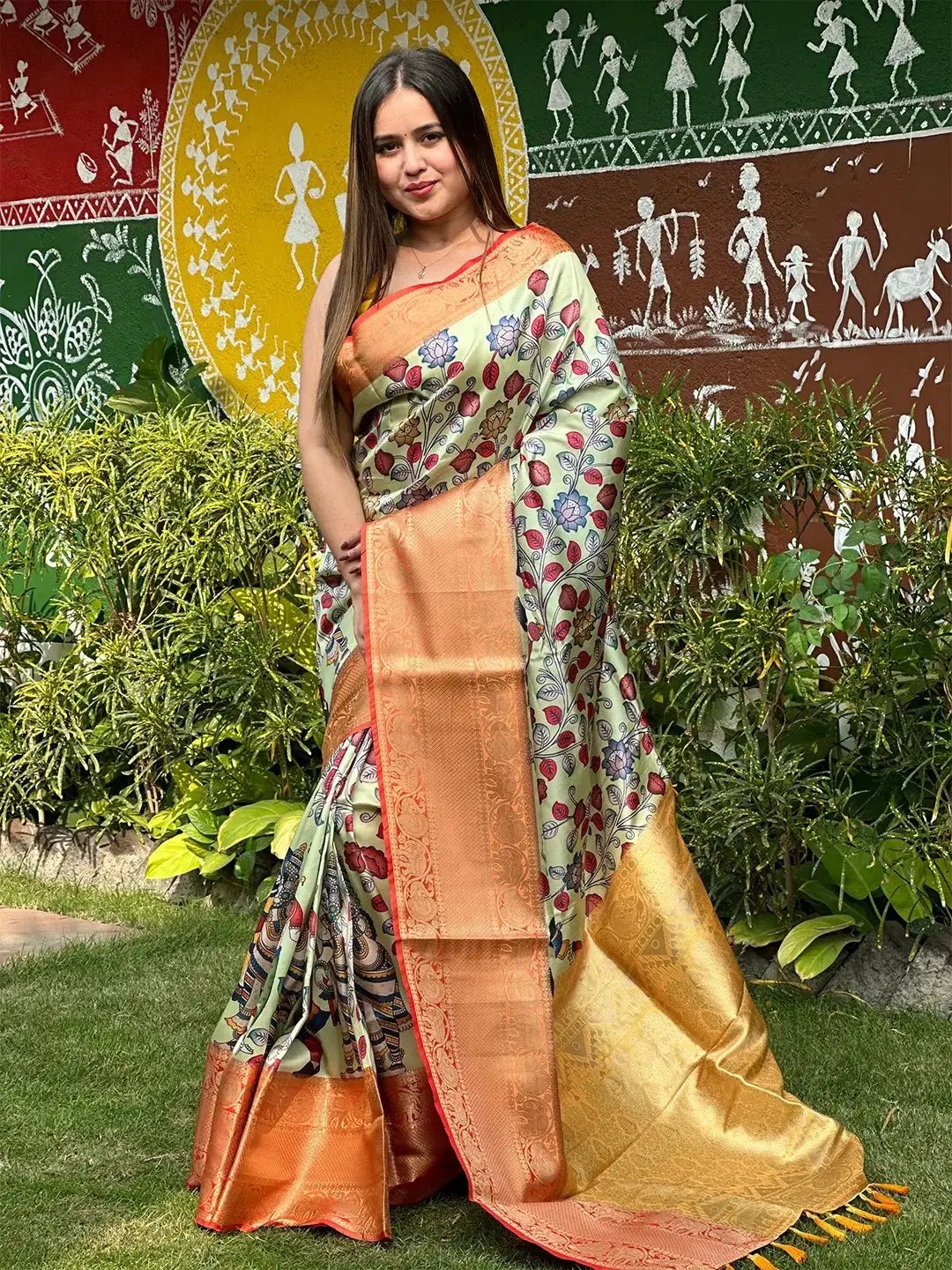 Soft Silk Kalamkari Digital Print Saree by My Store