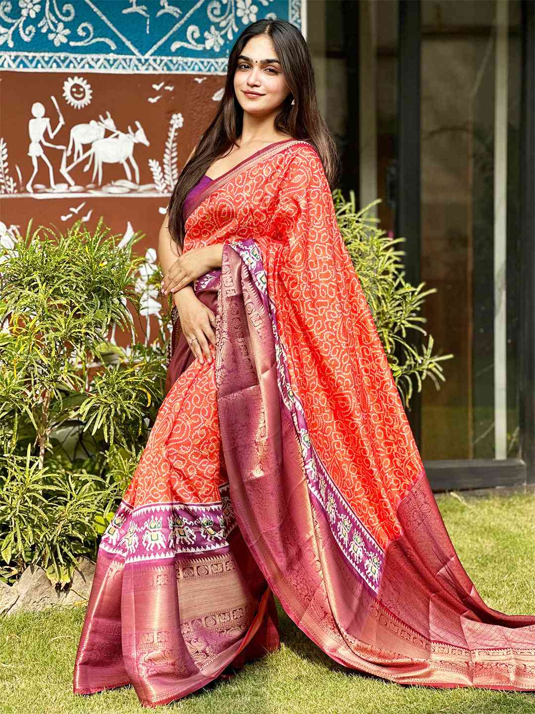 Soft Silk Bandhej Digital Printed Saree by My Store