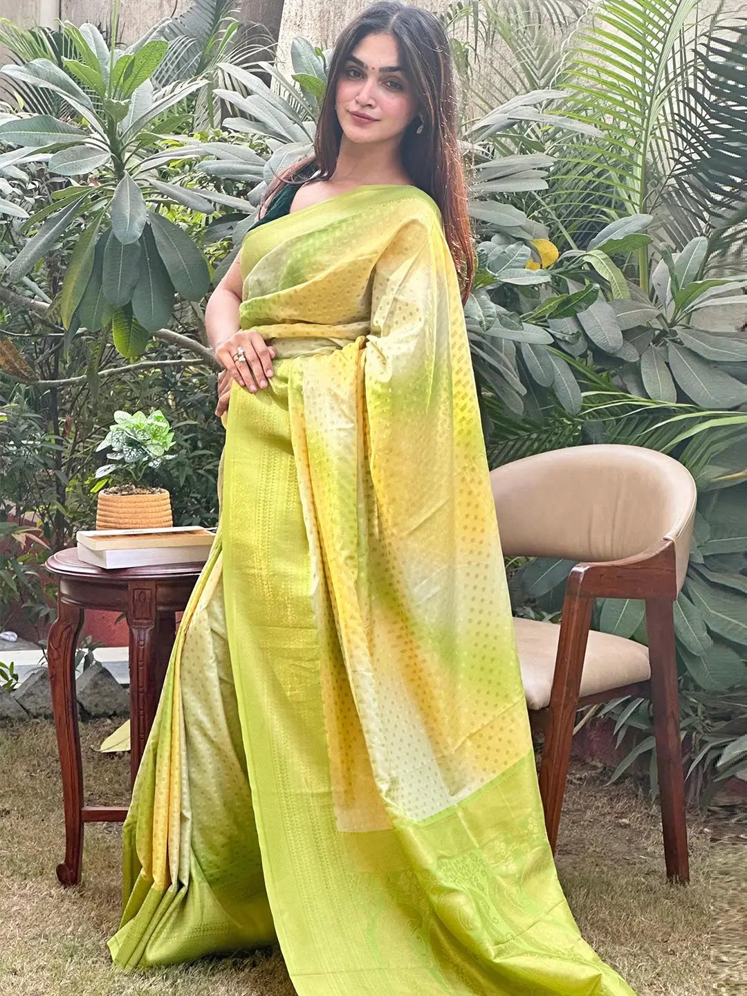 Soft Silk Banarasi Ombre Print Party Wear Saree by My Store