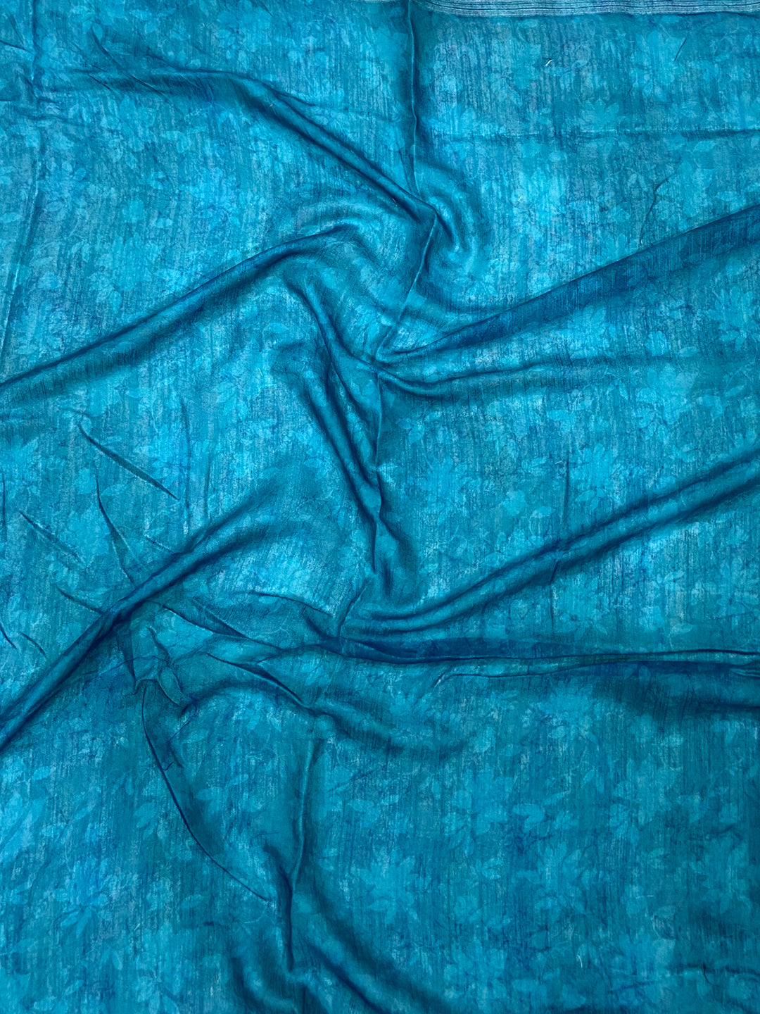 Sky Blue Linen Kalamkari Printed Saree by My Store