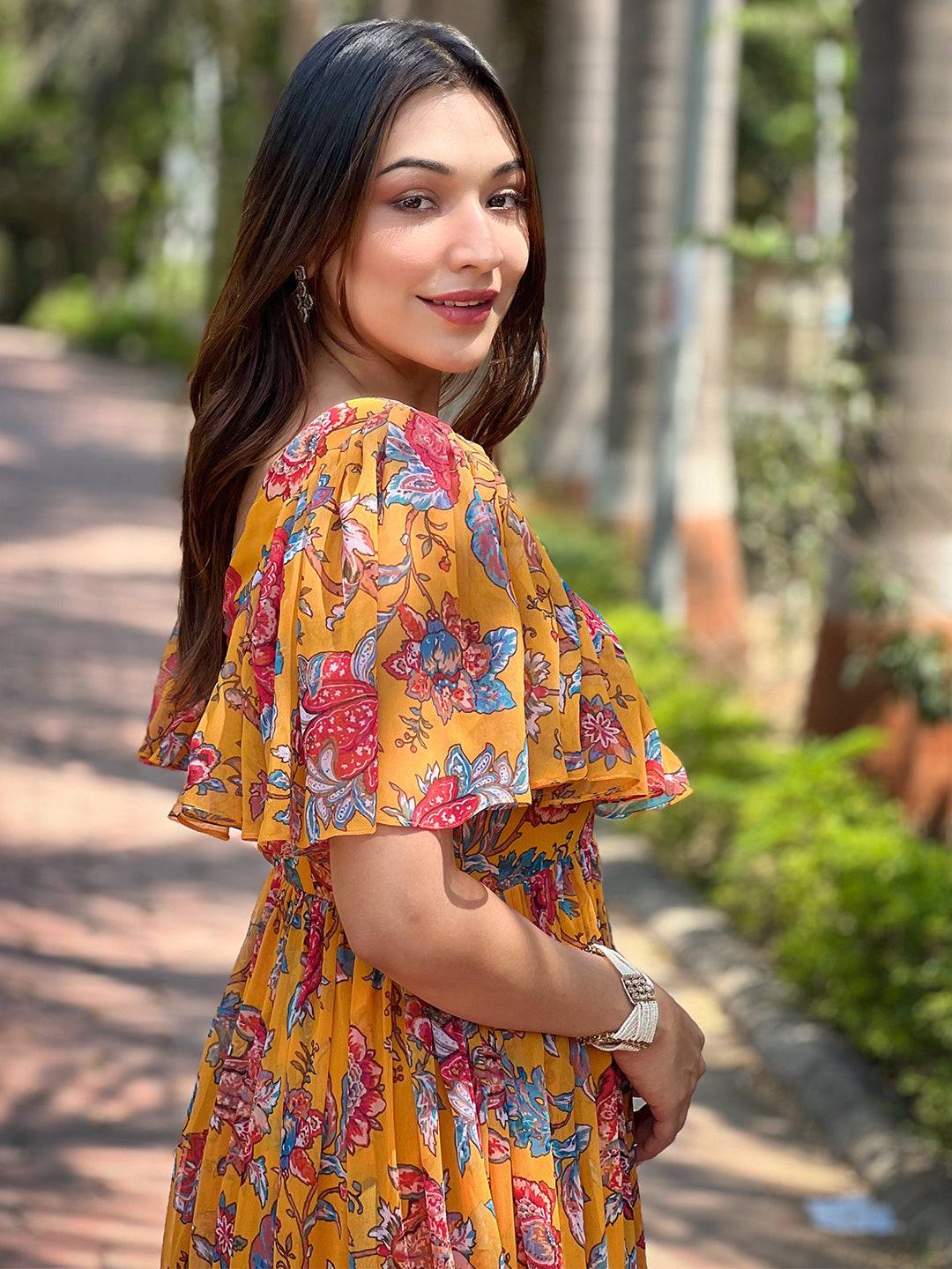 Honey Yellow Chints Flower Dress by My Store
