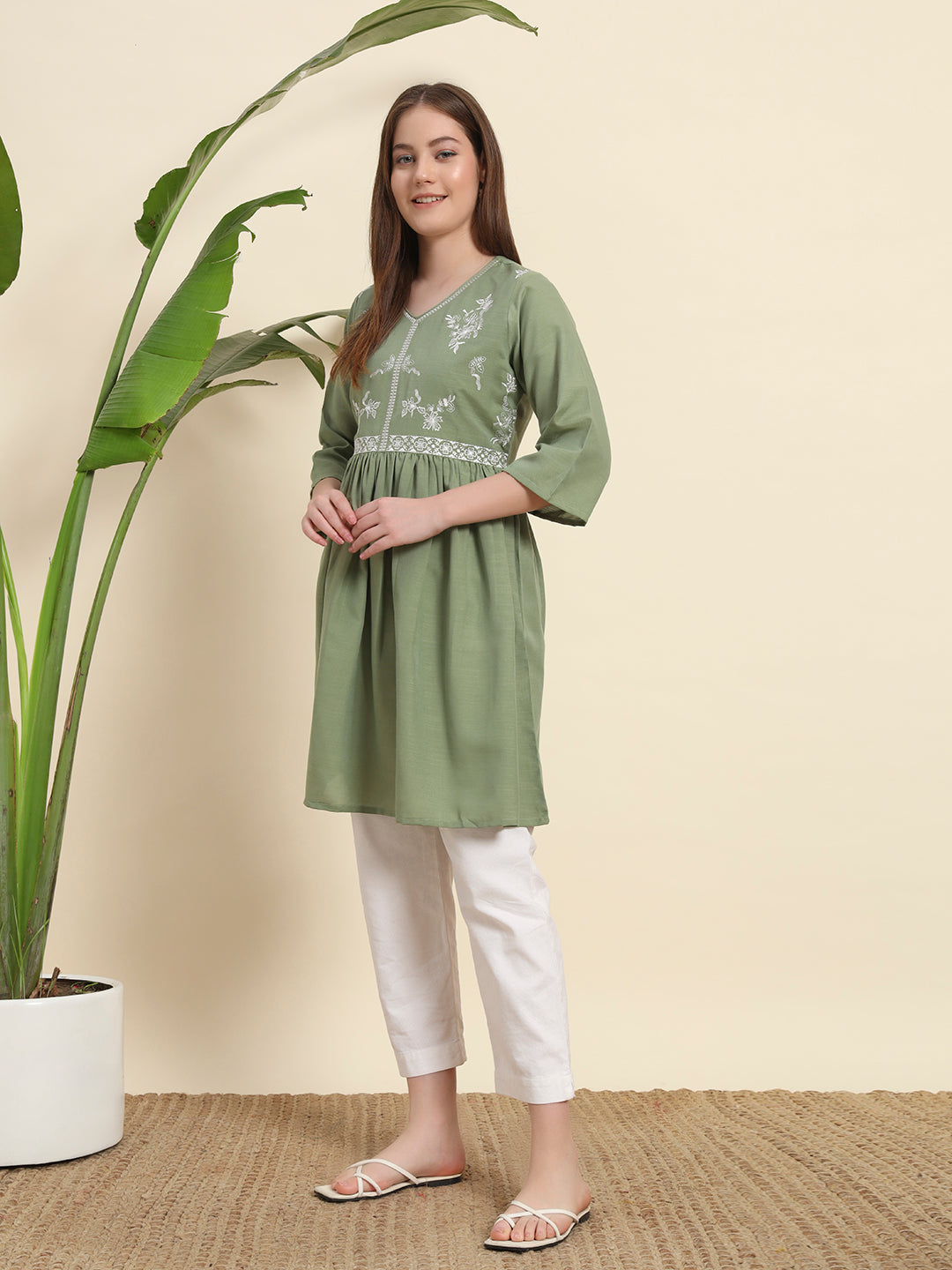 Light Green Short Kurti For Women