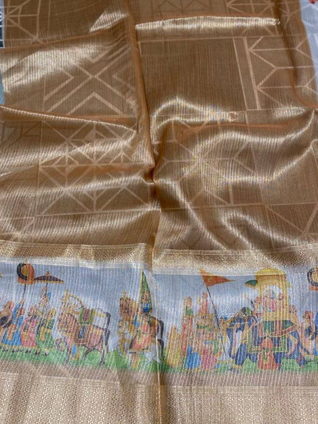 Exclusive Soft Gold Zari Tissue Digital Print Saree by My Store