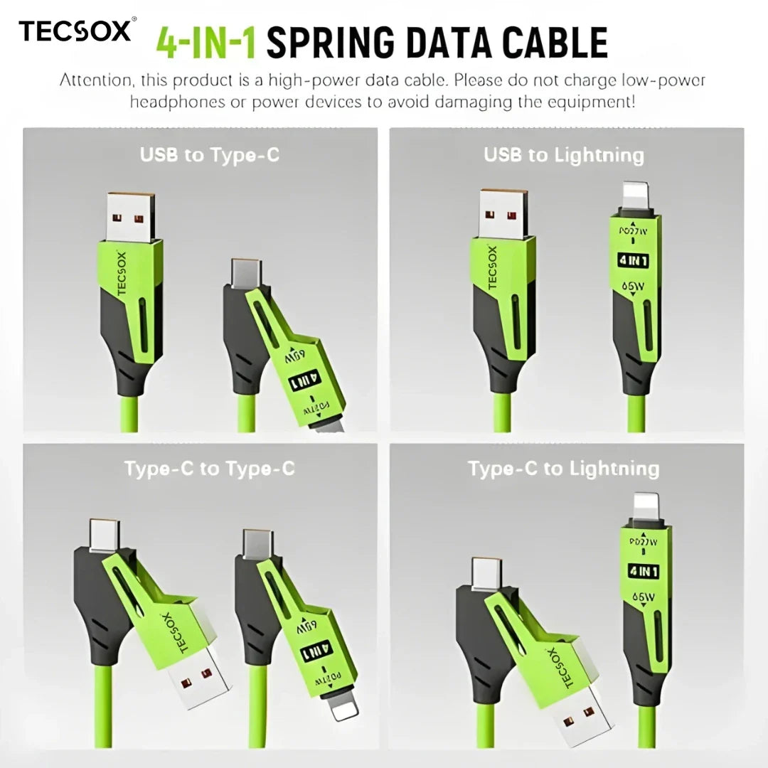 4in1 Coil Fast Charging Type C Cable with Spring | 480Mbps Data Transfer