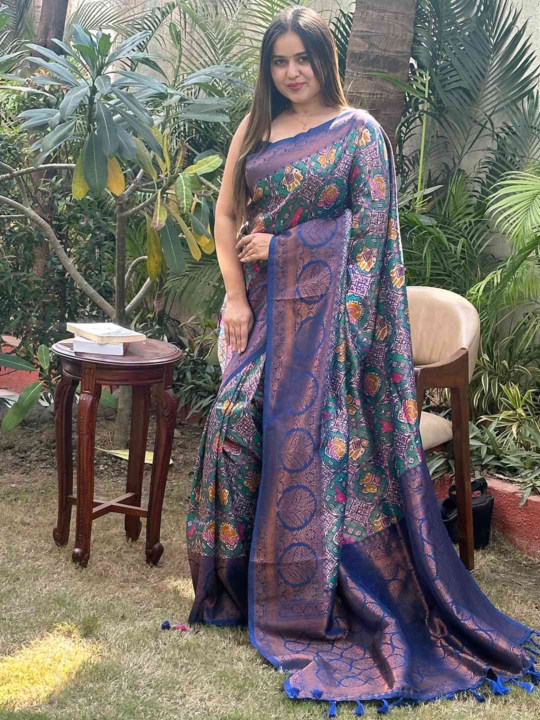 Teal Colour Dola Silk Saree With Gold And Silver Zari Work by My Store