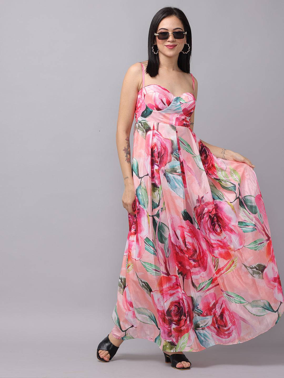 Rose Mist Chiffon Printed Dress by My Store