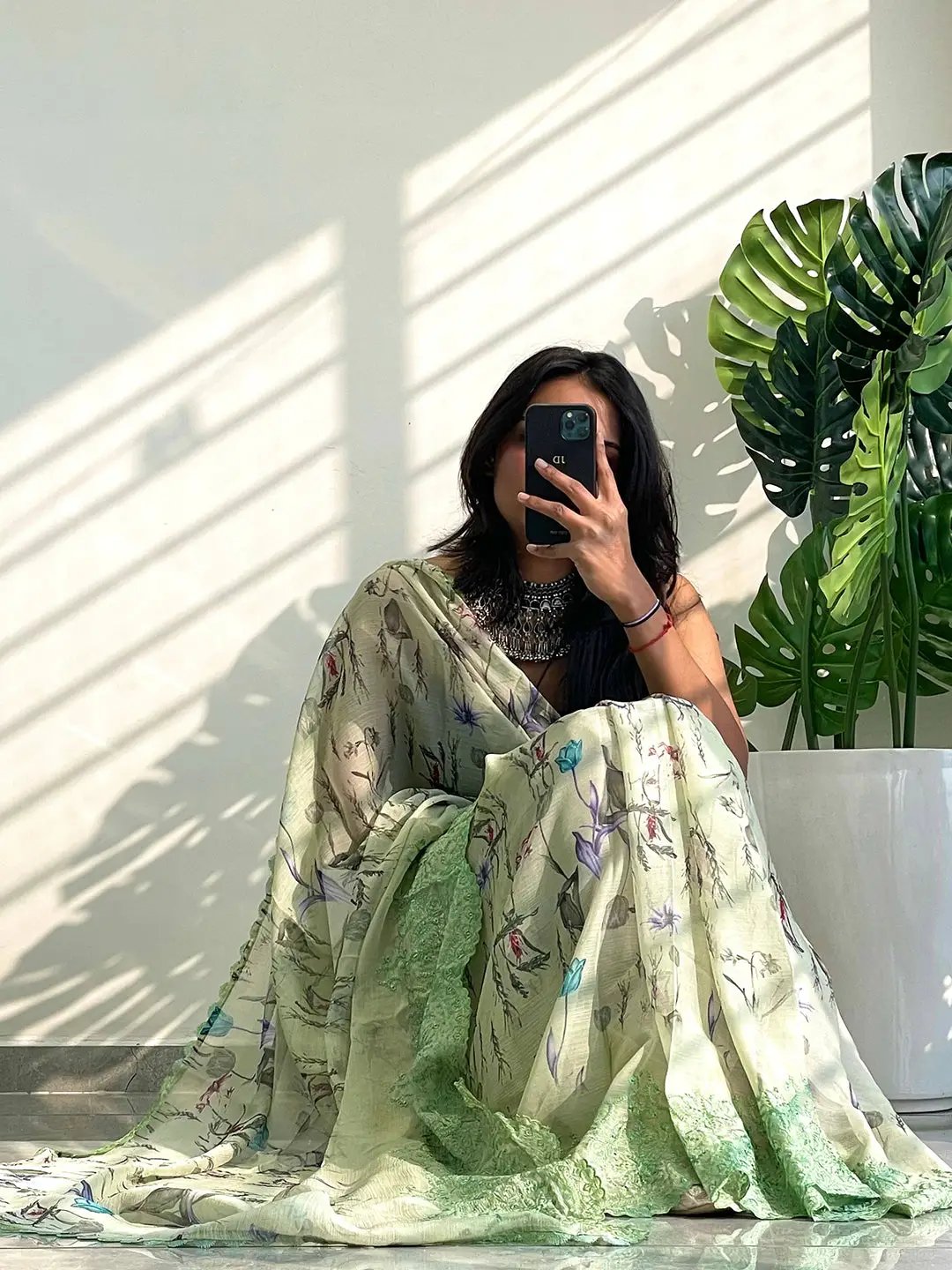 Soft Chiffon Satin Saree with Cut Work Embroidered Boder by My Store