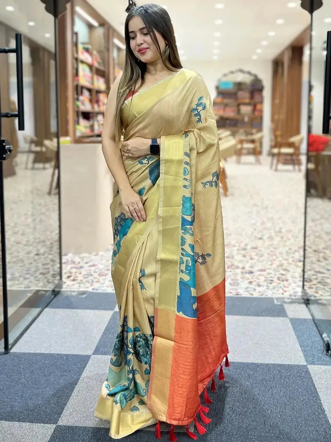 Incredible Pen Kalamkari Linen Tissue Soft Saree by My Store