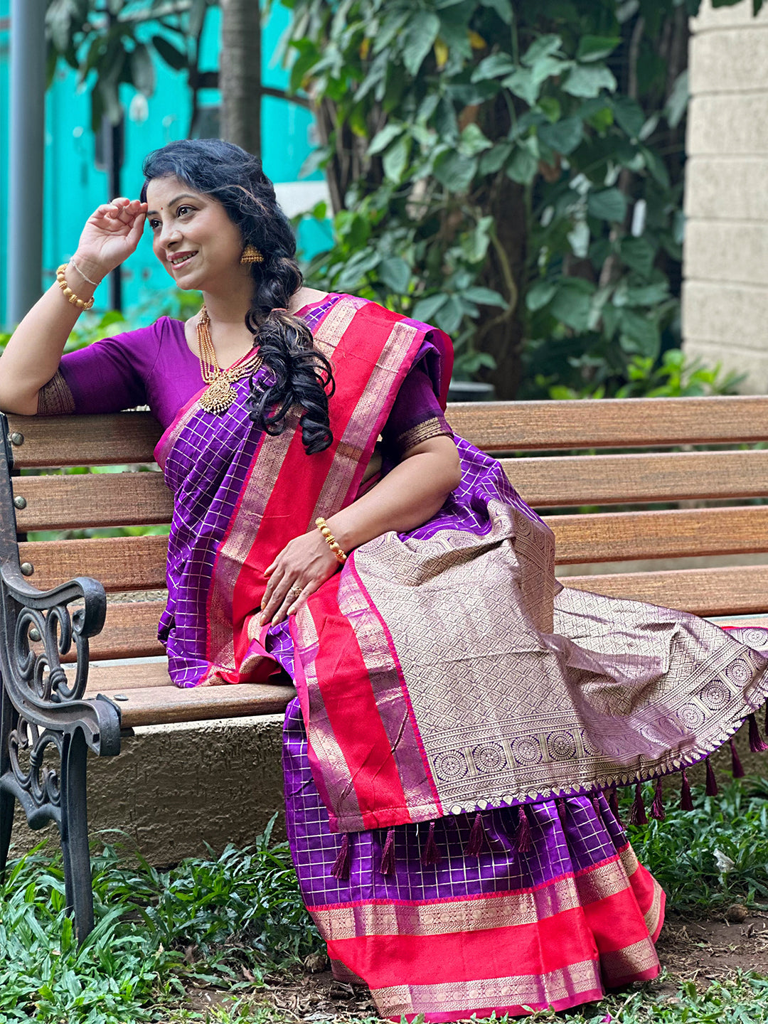 Purple Silk Woven Kanchi Banarasi Saree by My Store