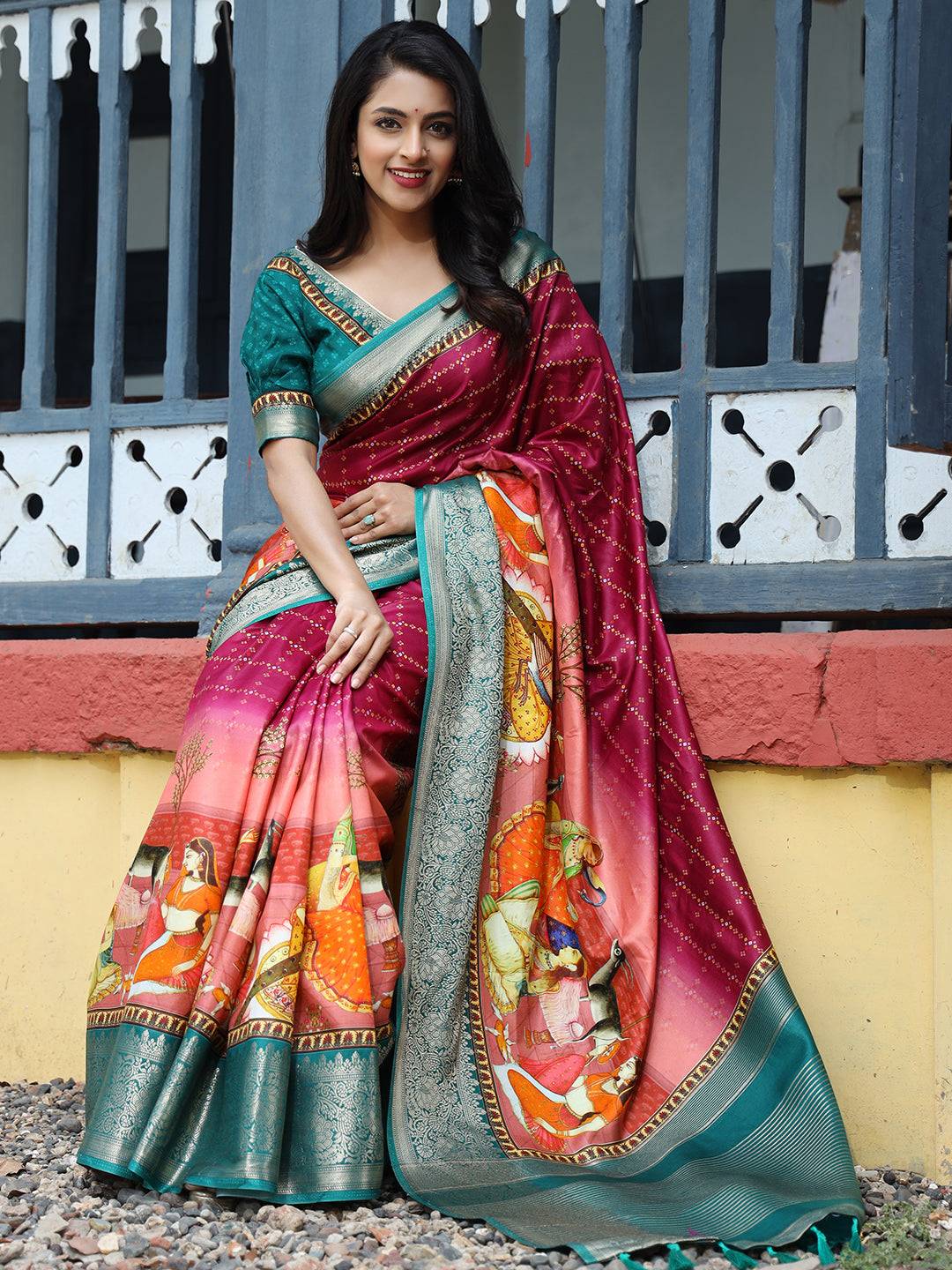 Rani Pure Viscose Dola Silk Saree with Exquisite Bhandhej Print - Luxe by My Store
