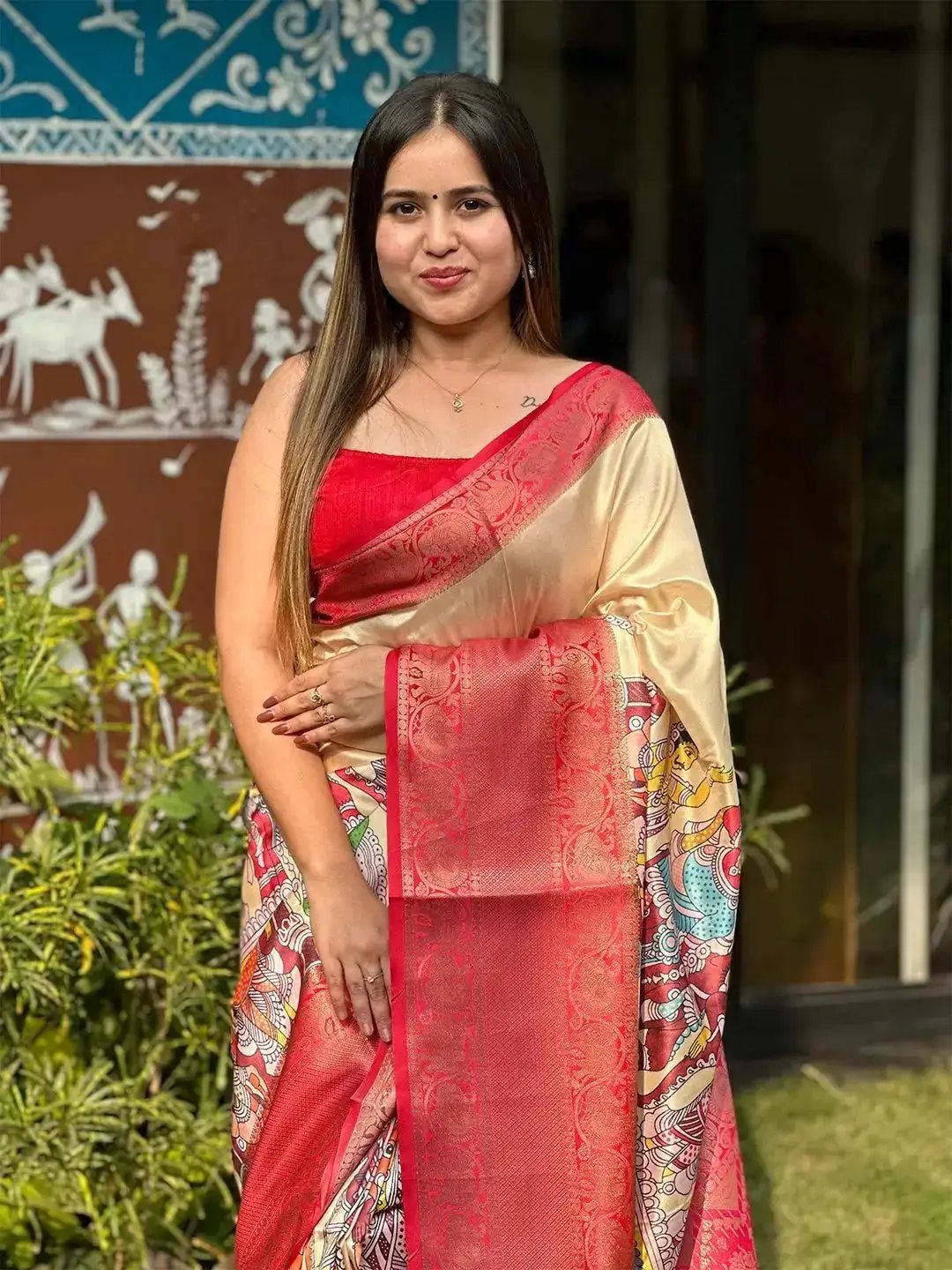 Soft Silk Kalamkari Digital Print Saree by My Store