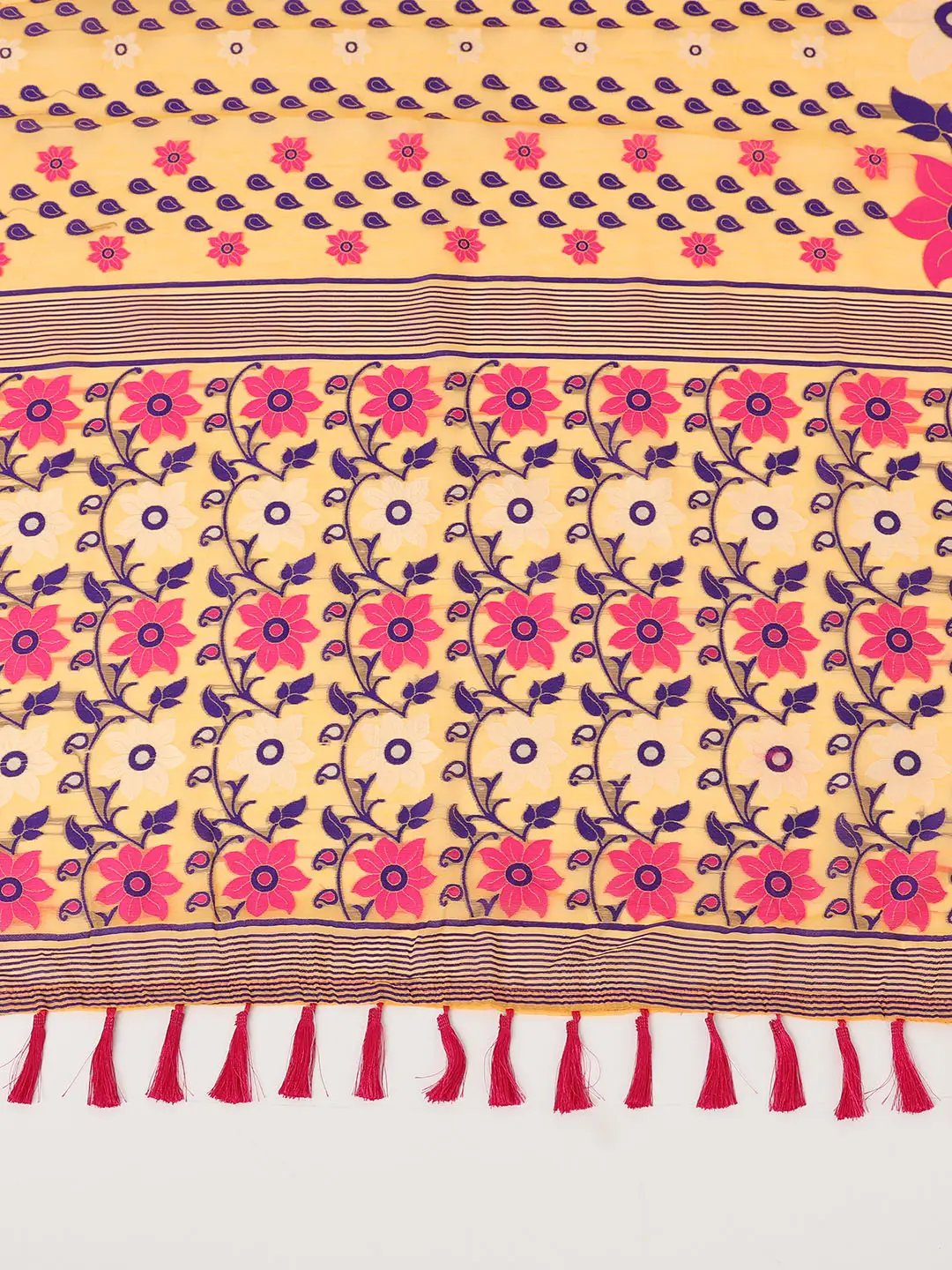 Gold Dhakai Jamdani Cotton Silk Saree by My Store