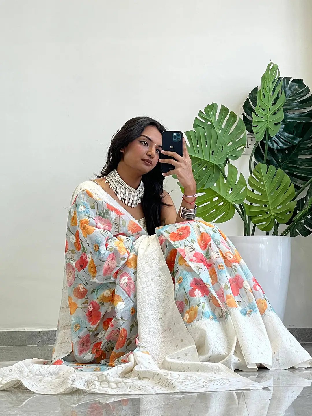 Multi Colour Digital Print Bollywood Saree in Lakhnavi Slub Pattern by My Store