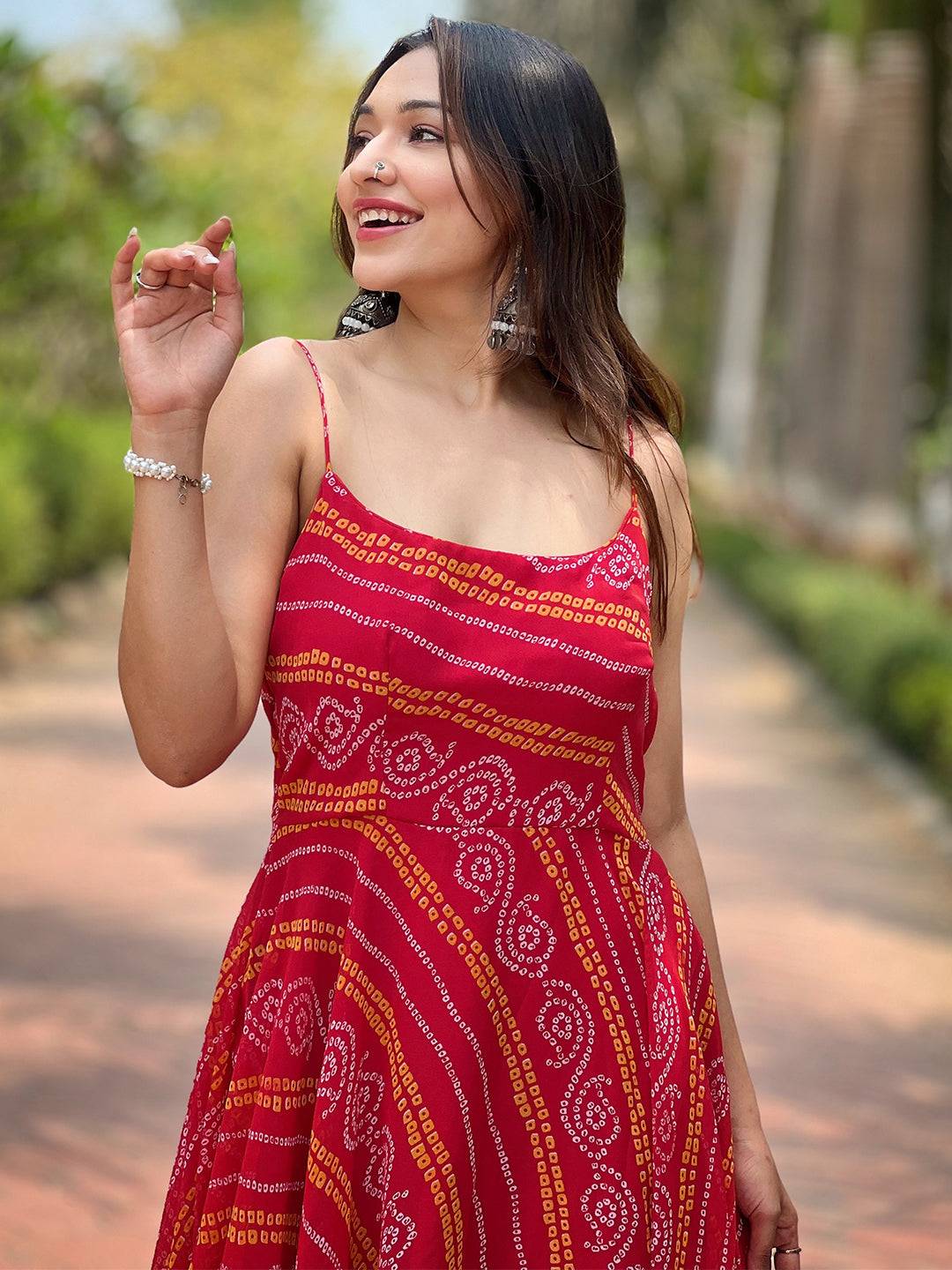 Rose Red Long Printed Dress by My Store