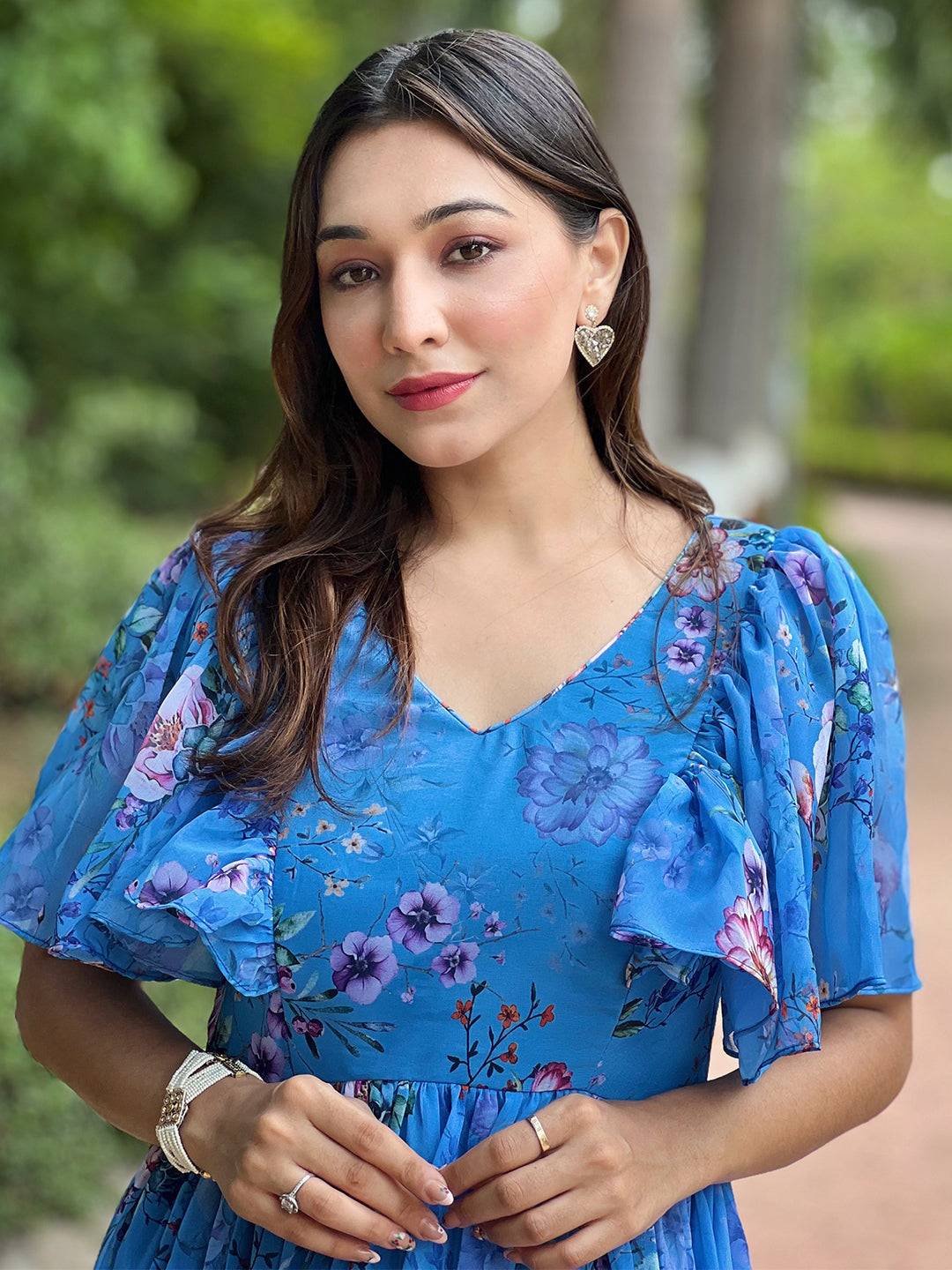 Orchid Blue Printed Flary Dress by My Store