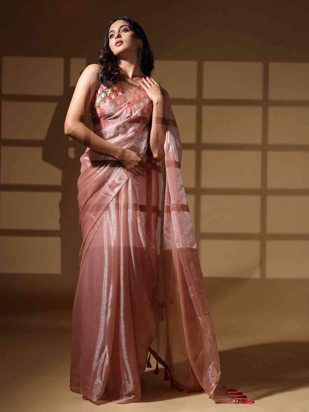 Peach Colour Chiffon Dual Tone Party Wear Design Saree by My Store