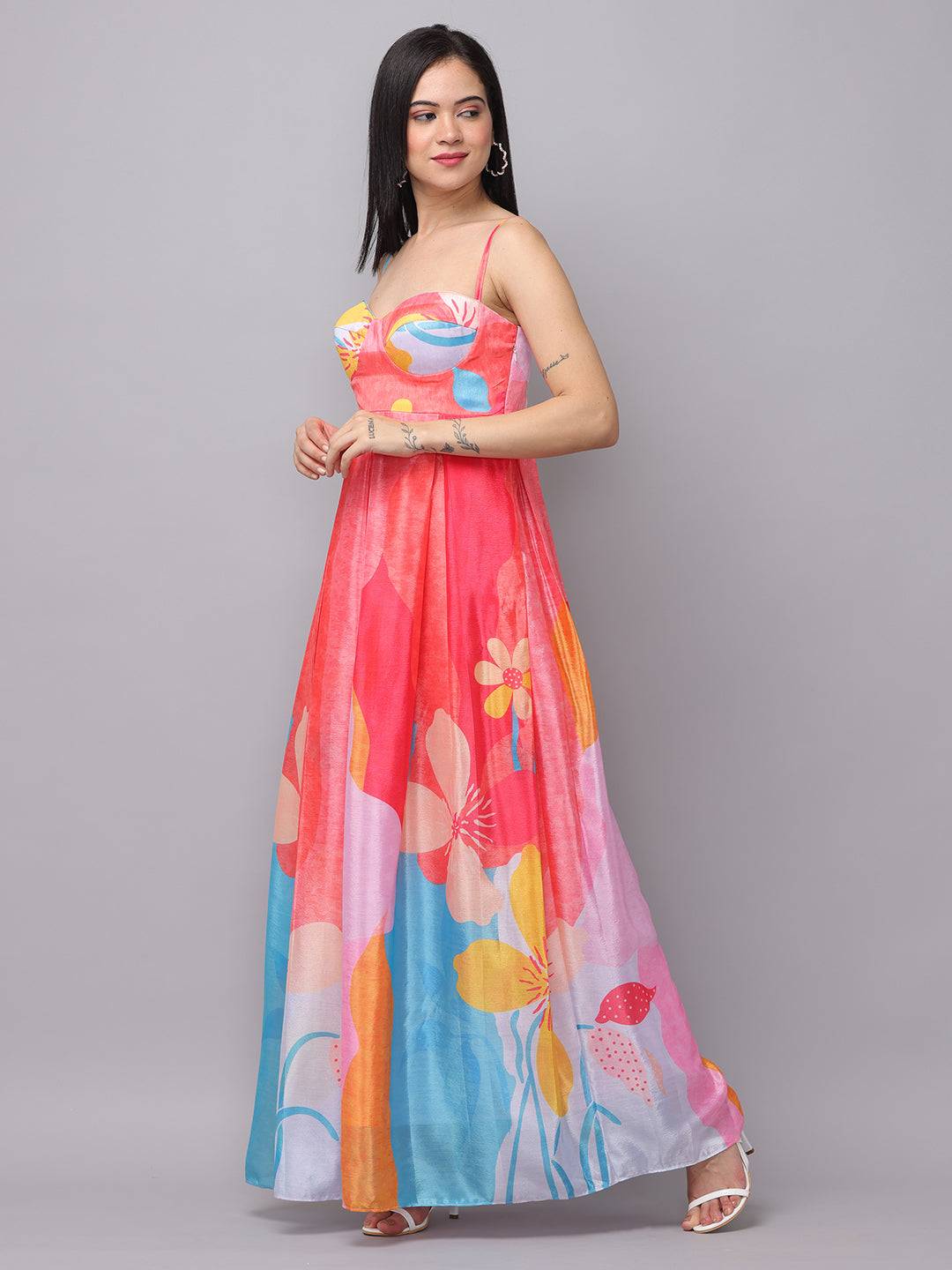 Rose Pink Sweetheart Neck Dress by My Store