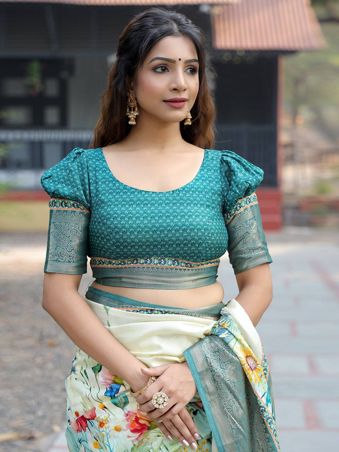 Light Green Colour Phulkari Design Zari Weaving Pallu Saree - Luxe by My Store