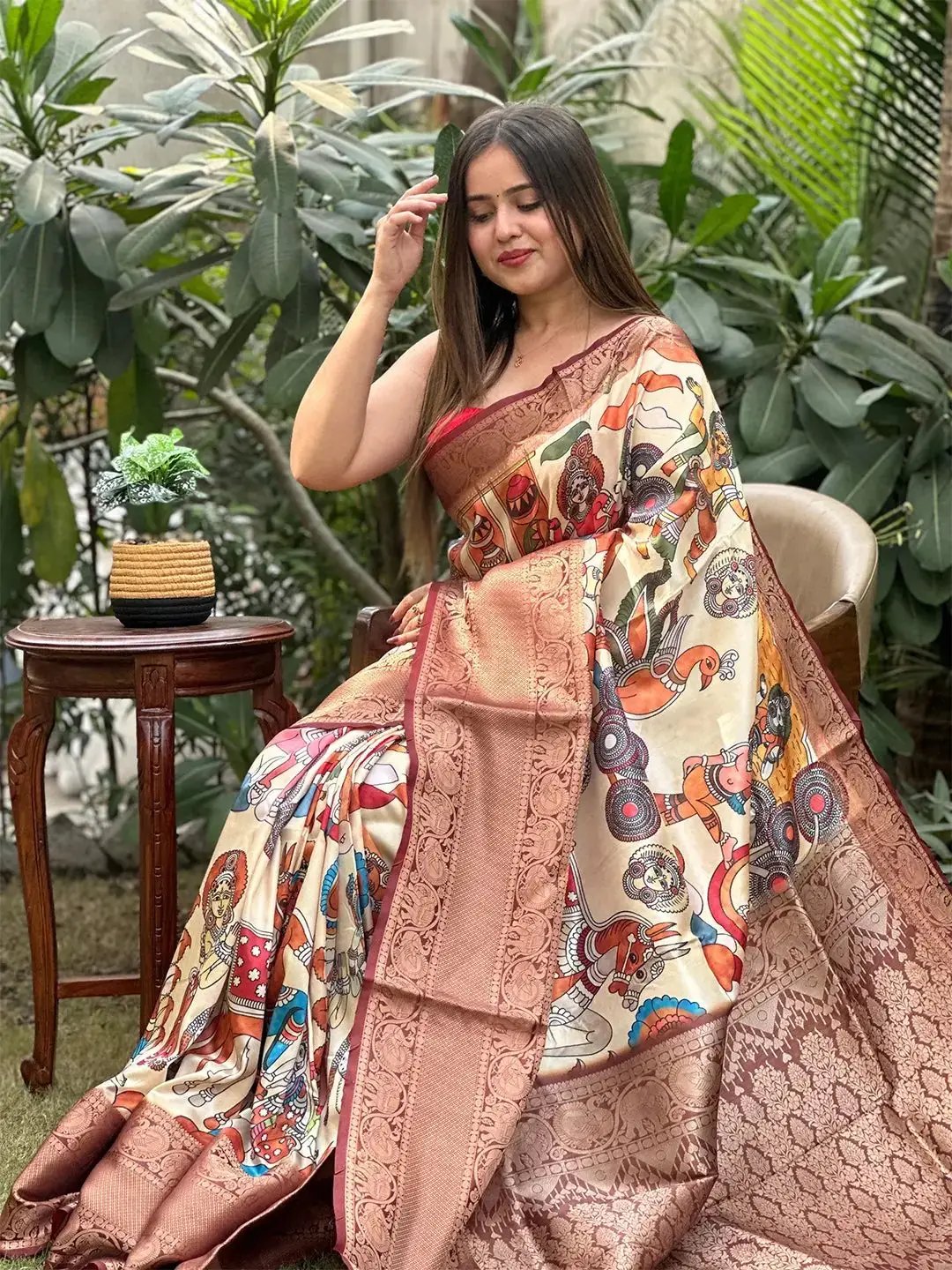 Soft Silk Kalamkari Digital Print Saree by My Store