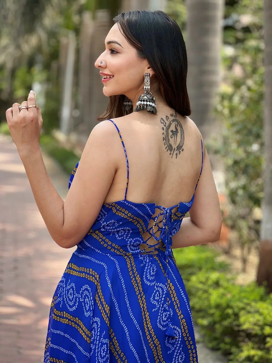Royal Blue Bandhej Printed Dress by My Store