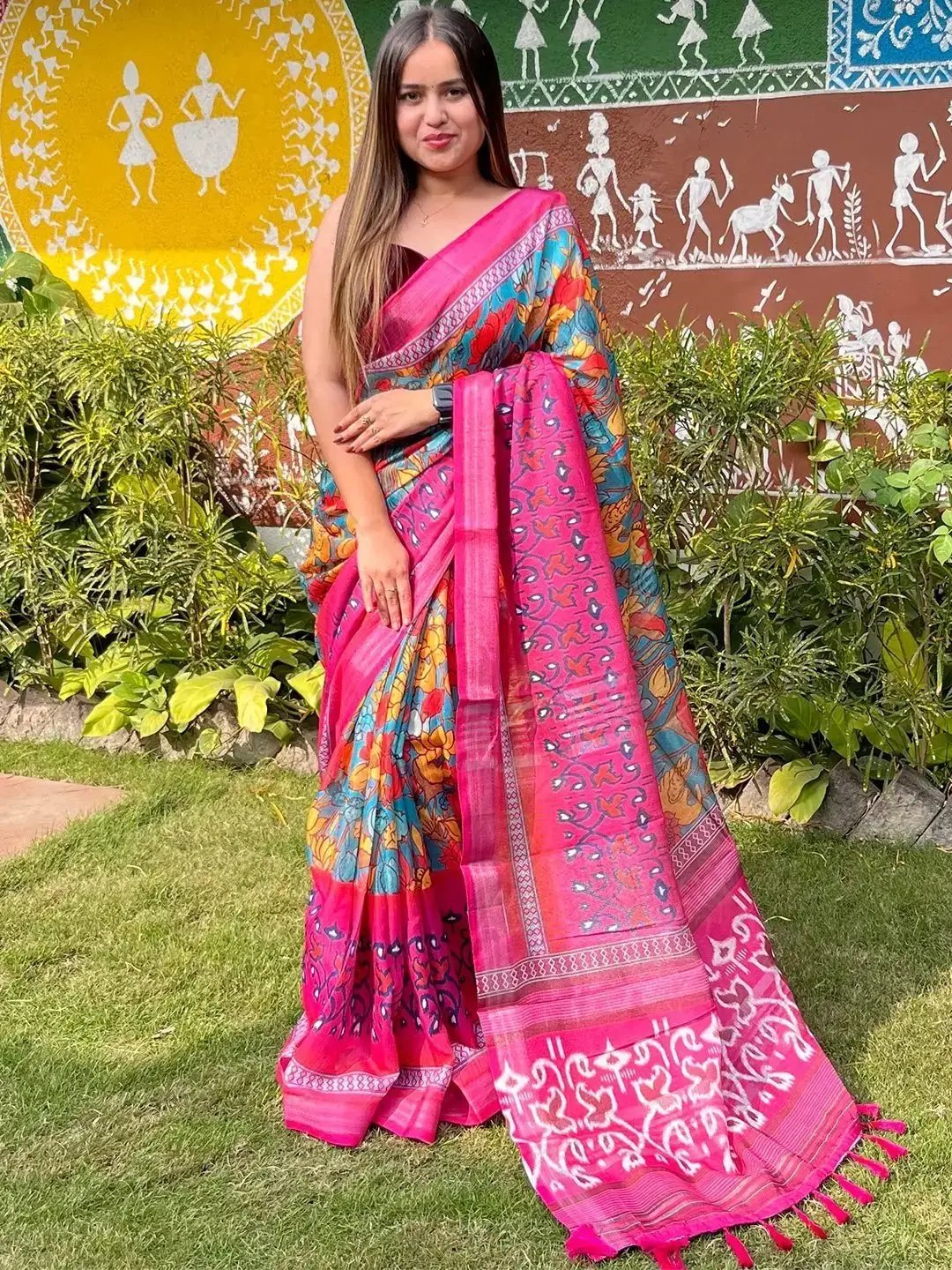 Floral Ikkat Printed Party Wear Saree by My Store