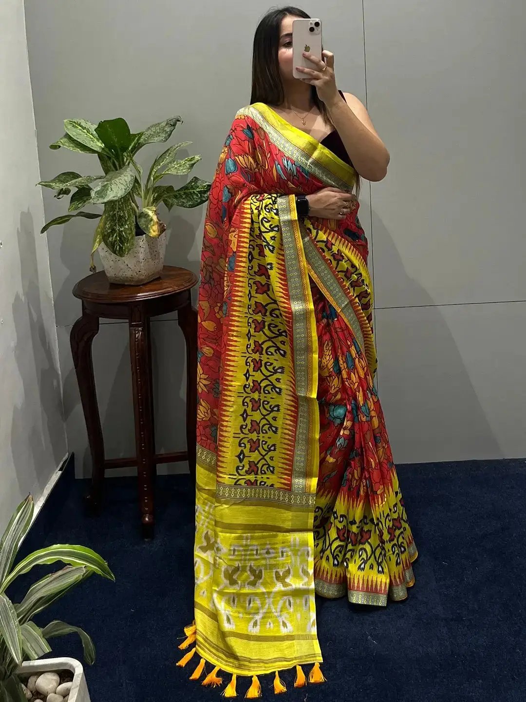 Floral Ikkat Printed Party Wear Saree by My Store