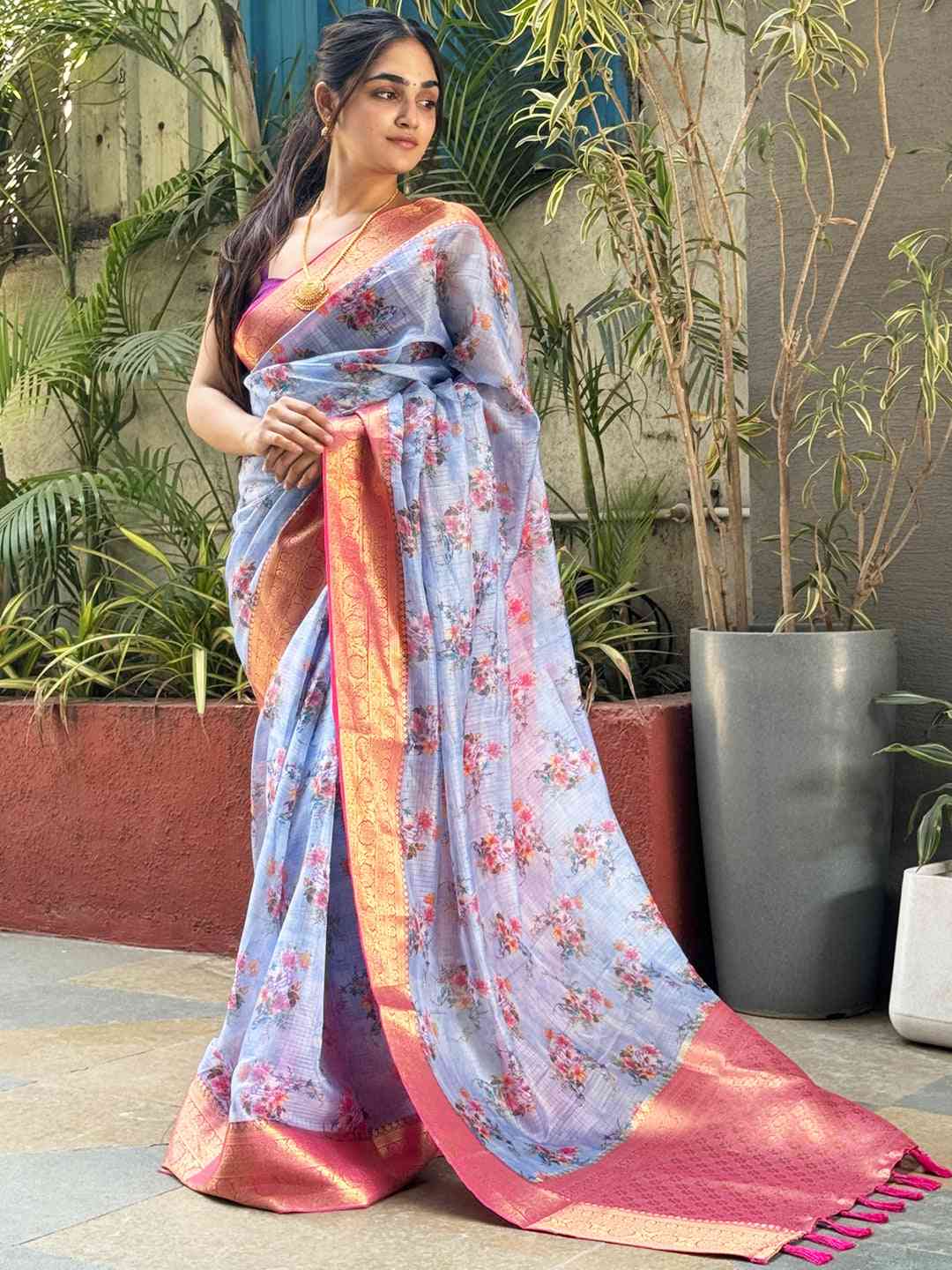 Light Purple Colour Digital Floral Print Kota Silk Saree by My Store