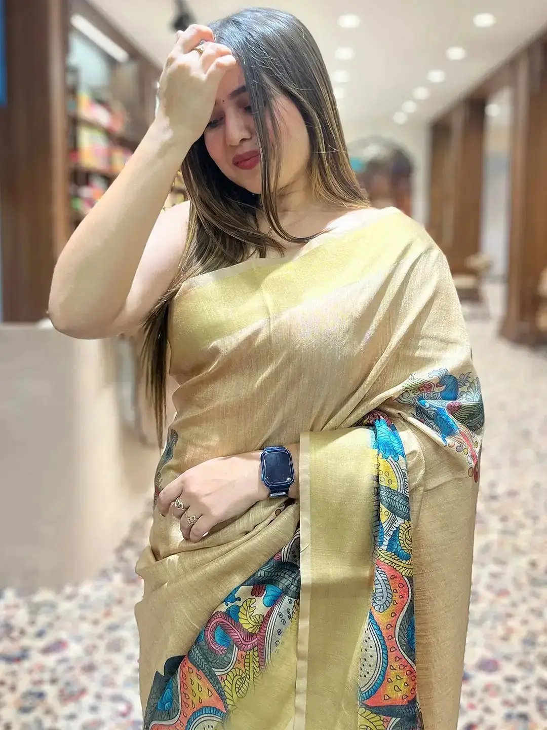 Incredible Pen Kalamkari Linen Tissue Soft Saree by My Store