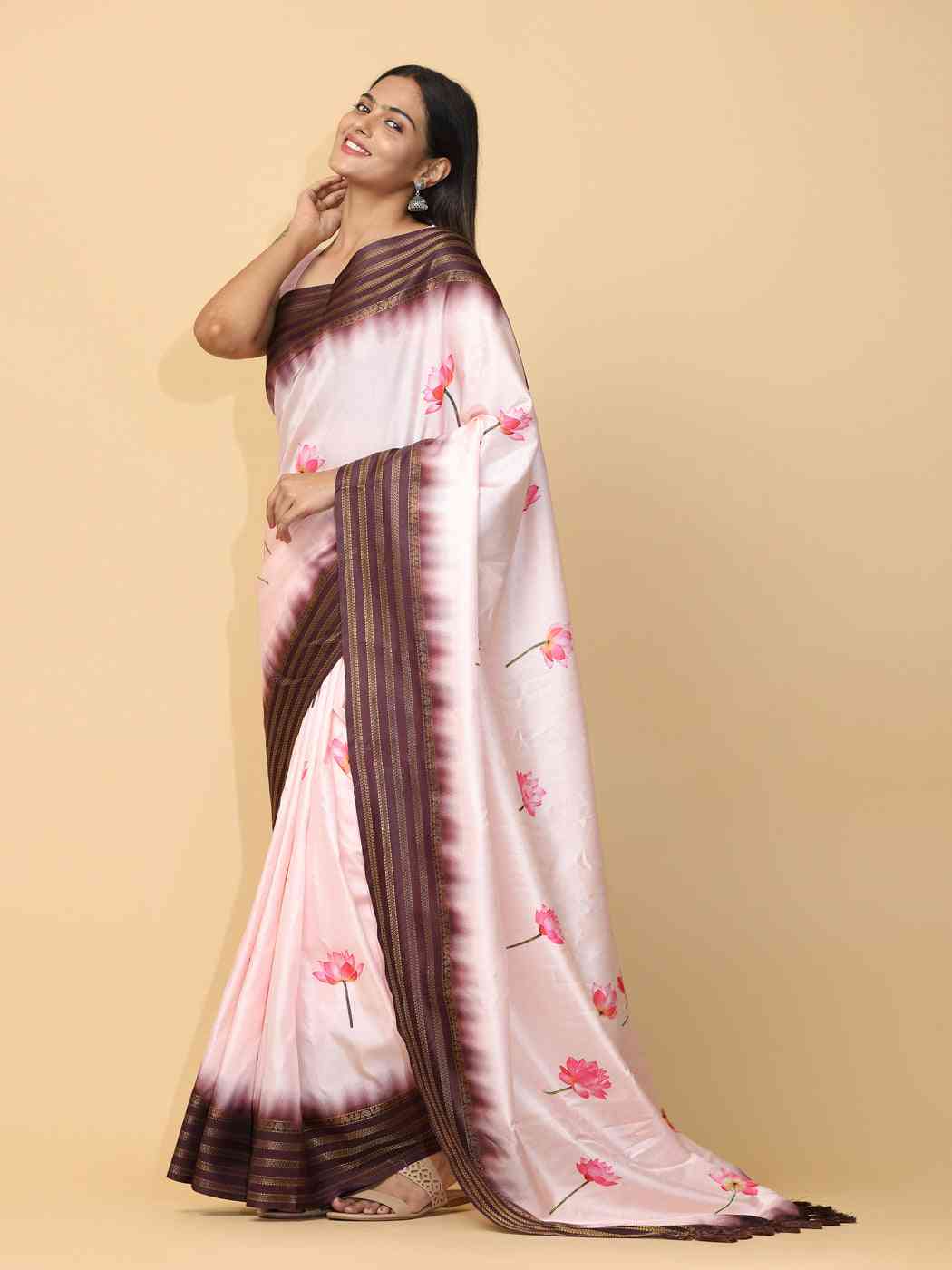 Peach Colour Soft Silk Pichwai Digital Print Saree