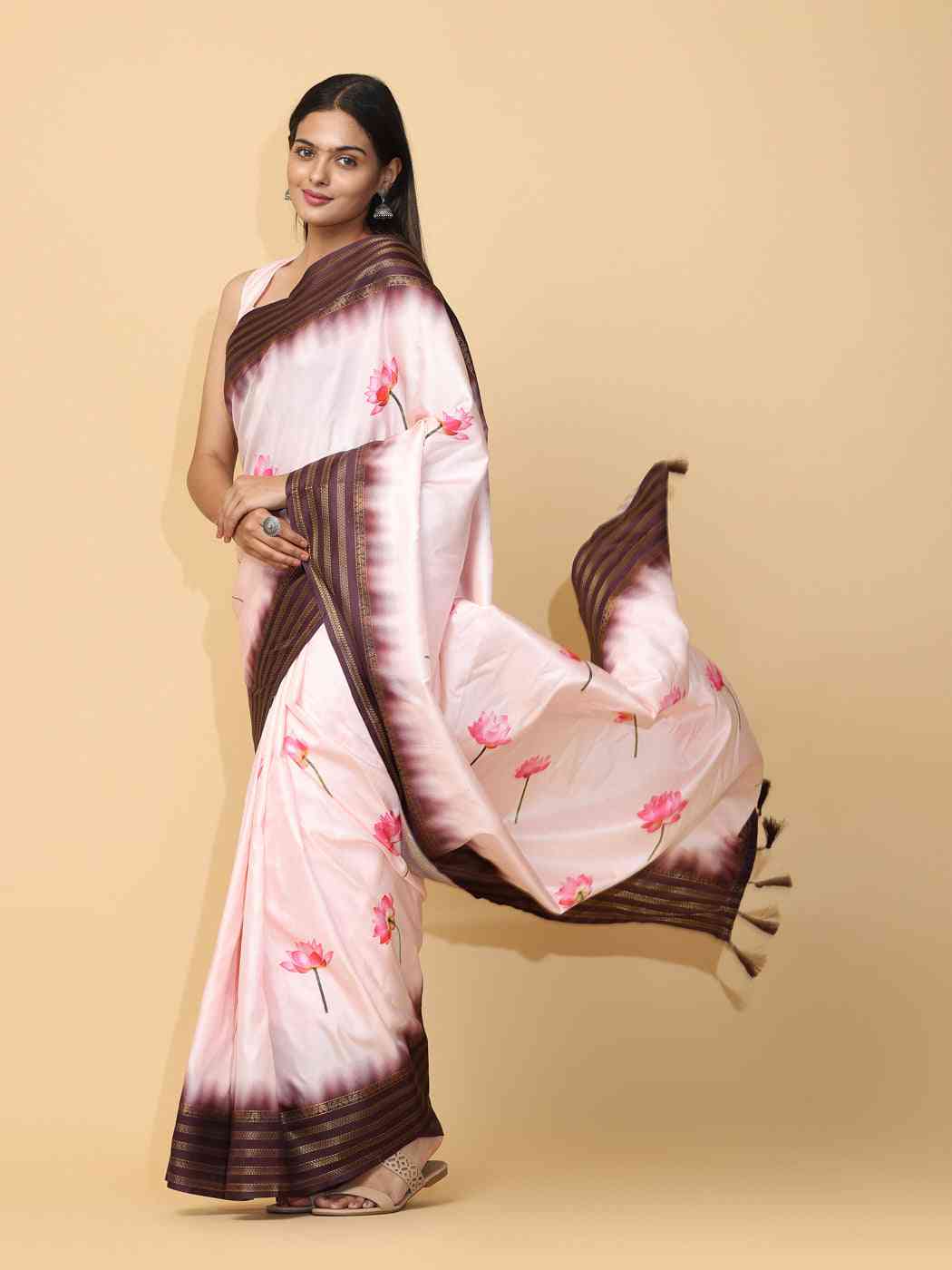 Peach Colour Soft Silk Pichwai Digital Print Saree